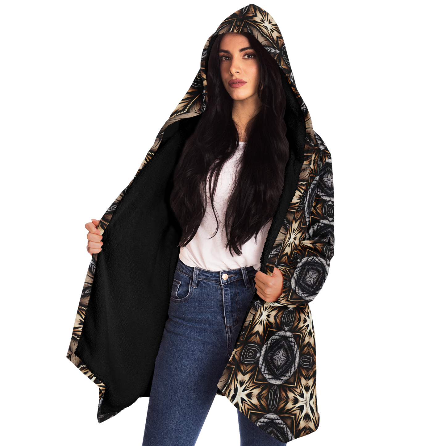 Women's Geometric Kaleidoscope Brown Pattern All Over Print Microfleece Cloak
