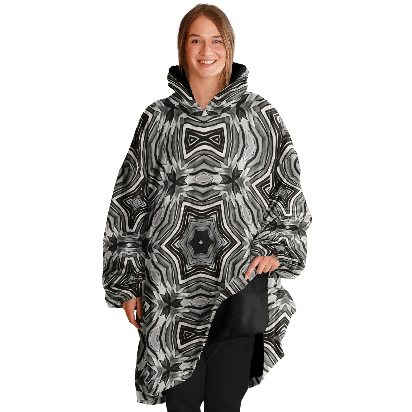 Women's Monochrome Kaleidoscope Pattern Snug Hoodie