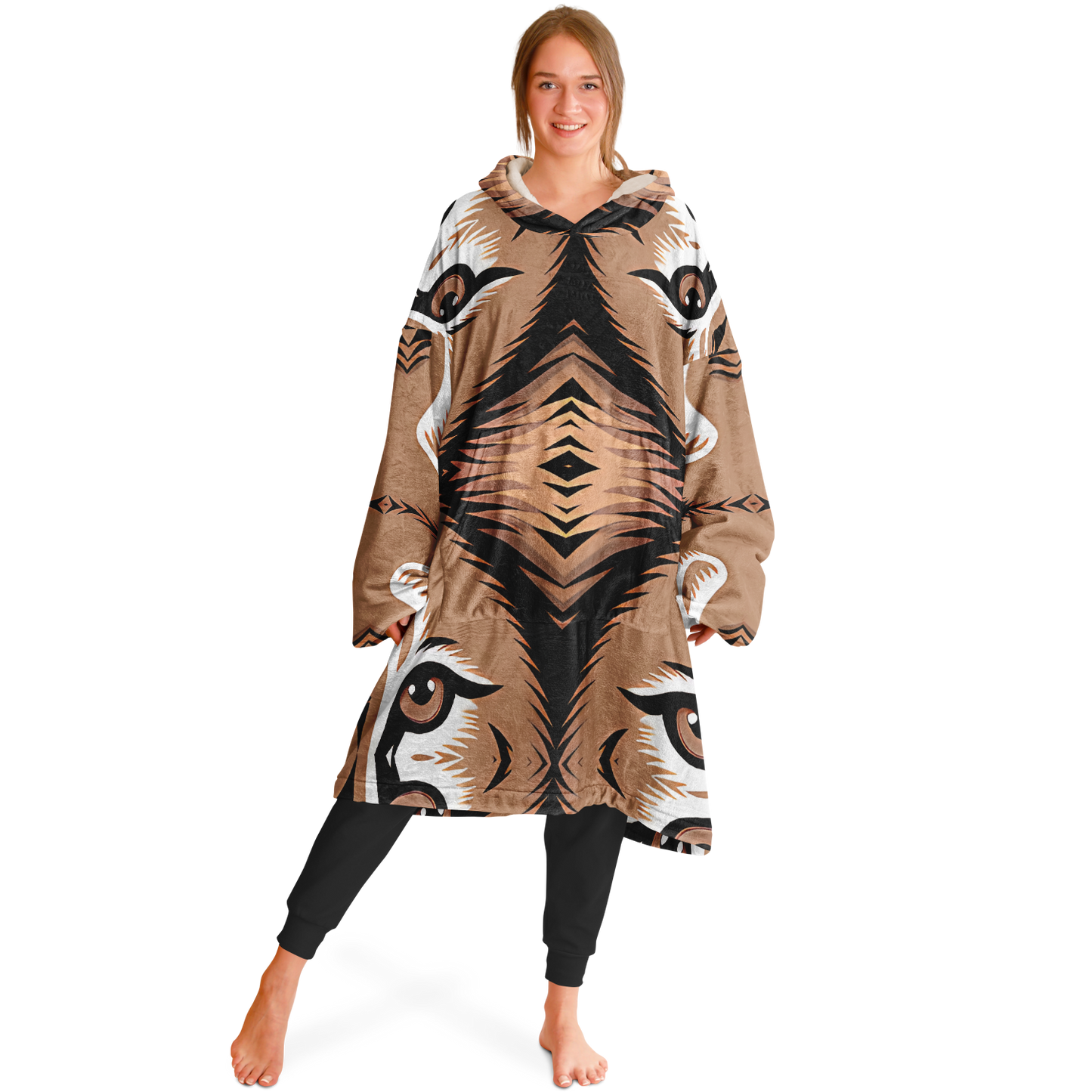 Women Brown Tribal Geometric Pattern All Over Print Snug Hoodie Economy