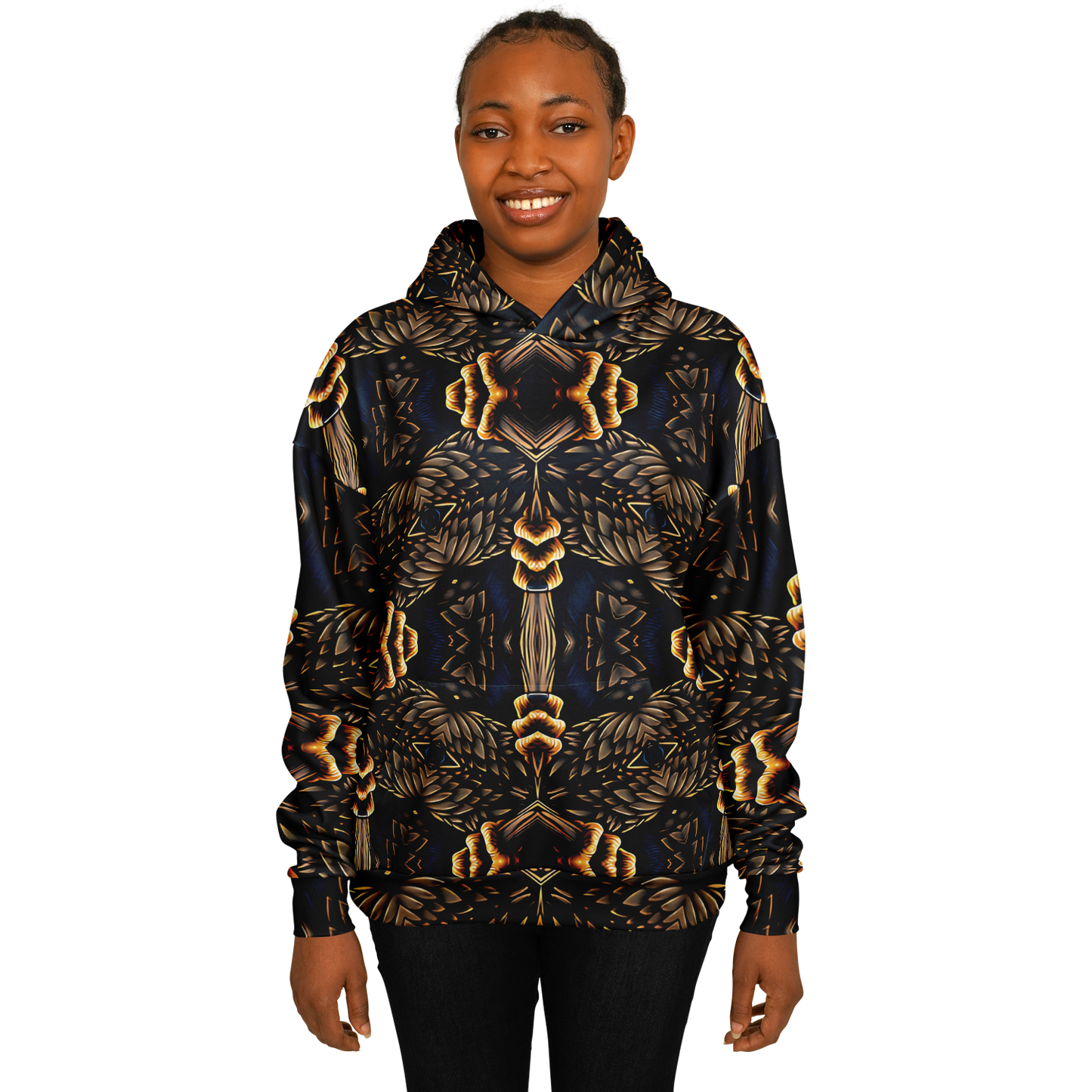 Women's Geometric Gold & Black Pattern Heavyweight Oversized Hoodie