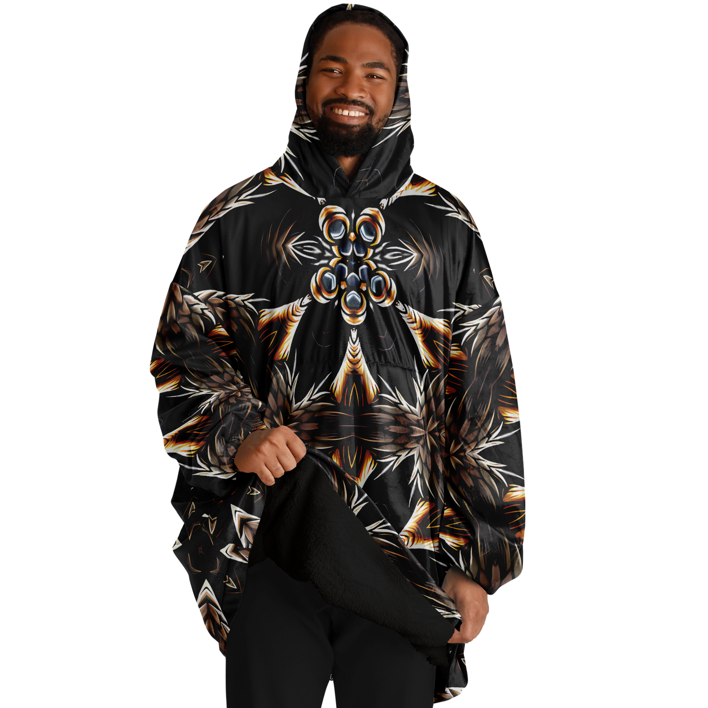 Men's Geometric Black & Gold Kaleidoscope Print Snug Hoodie
