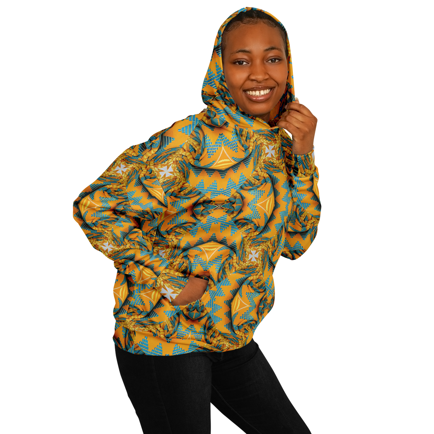 Women's Golden Kaleidoscope Pattern Heavyweight Oversized Hoodie