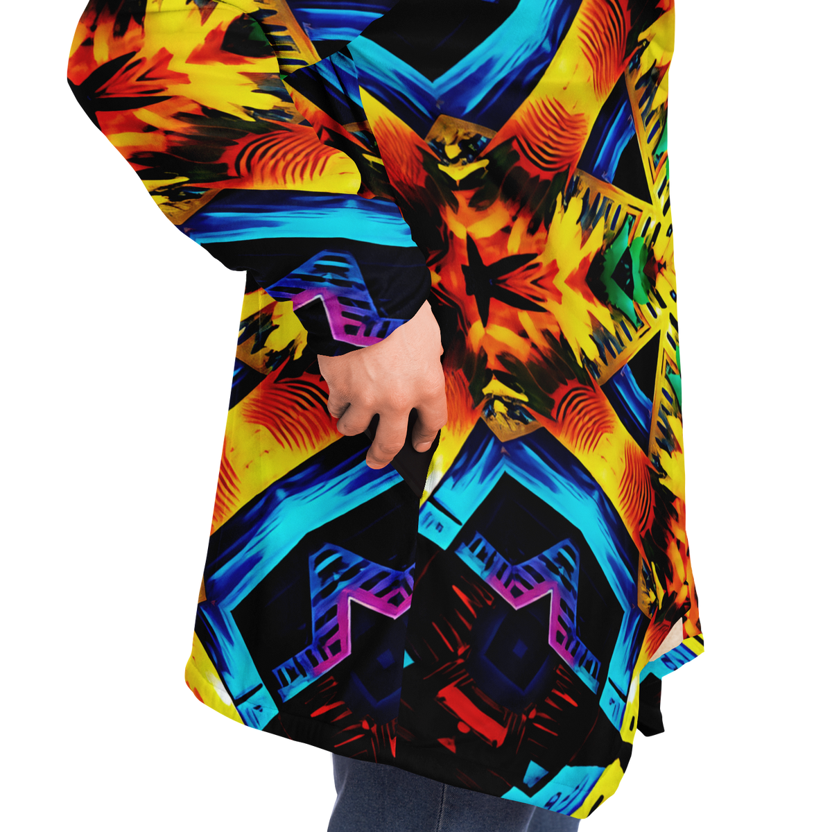 Men's Vibrant Kaleidoscope Tribal Pattern Design All Over Print Microfleece Cloak