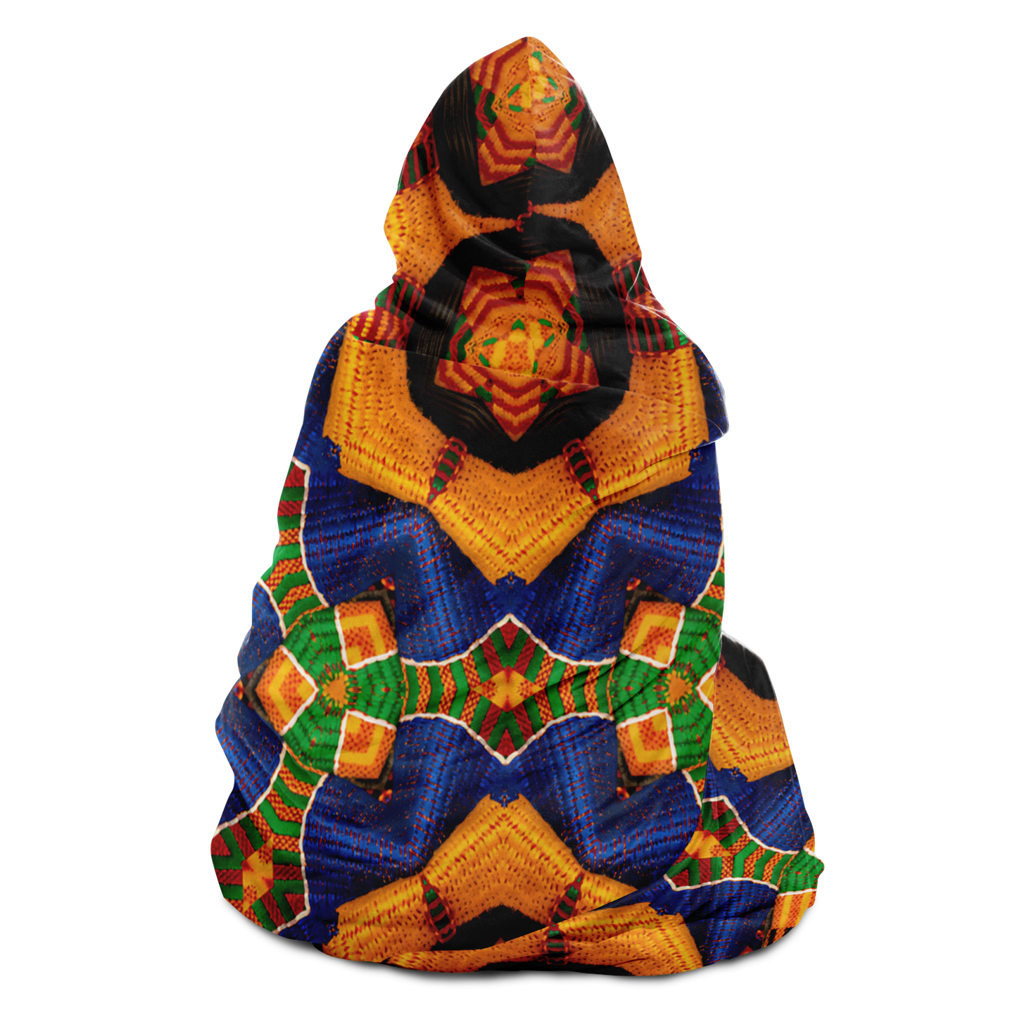 Women's Vibrant Orange & Blue Geometric Pattern Hooded Blanket Micro Fleece