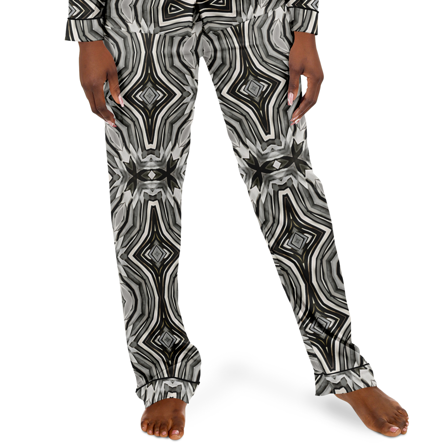 Women's Monochrome Kaleidoscope Pattern Satin Pajamas