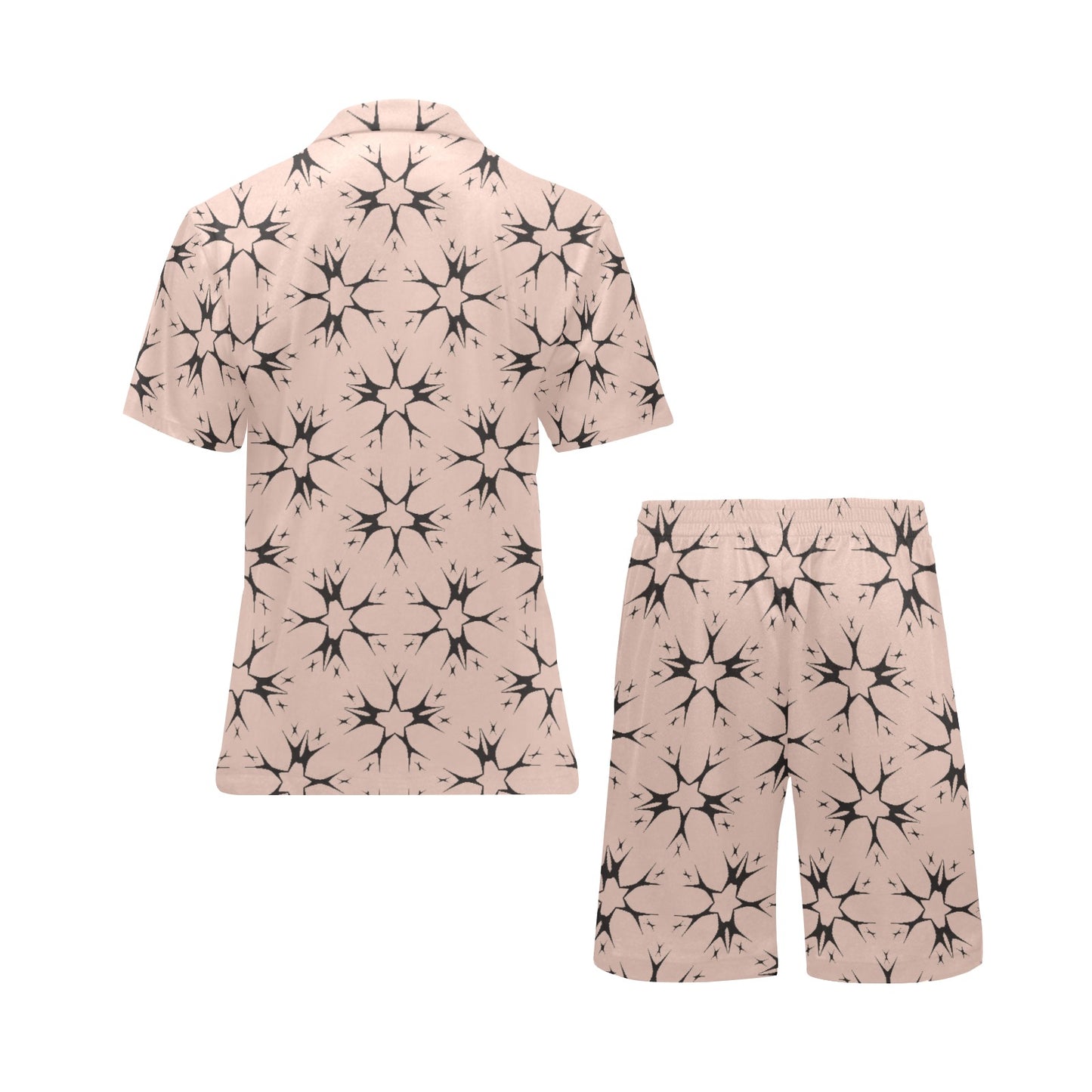 Men's Blush Pink Kaleidoscope Pattern All Over Print V-Neck Short Pajama Set