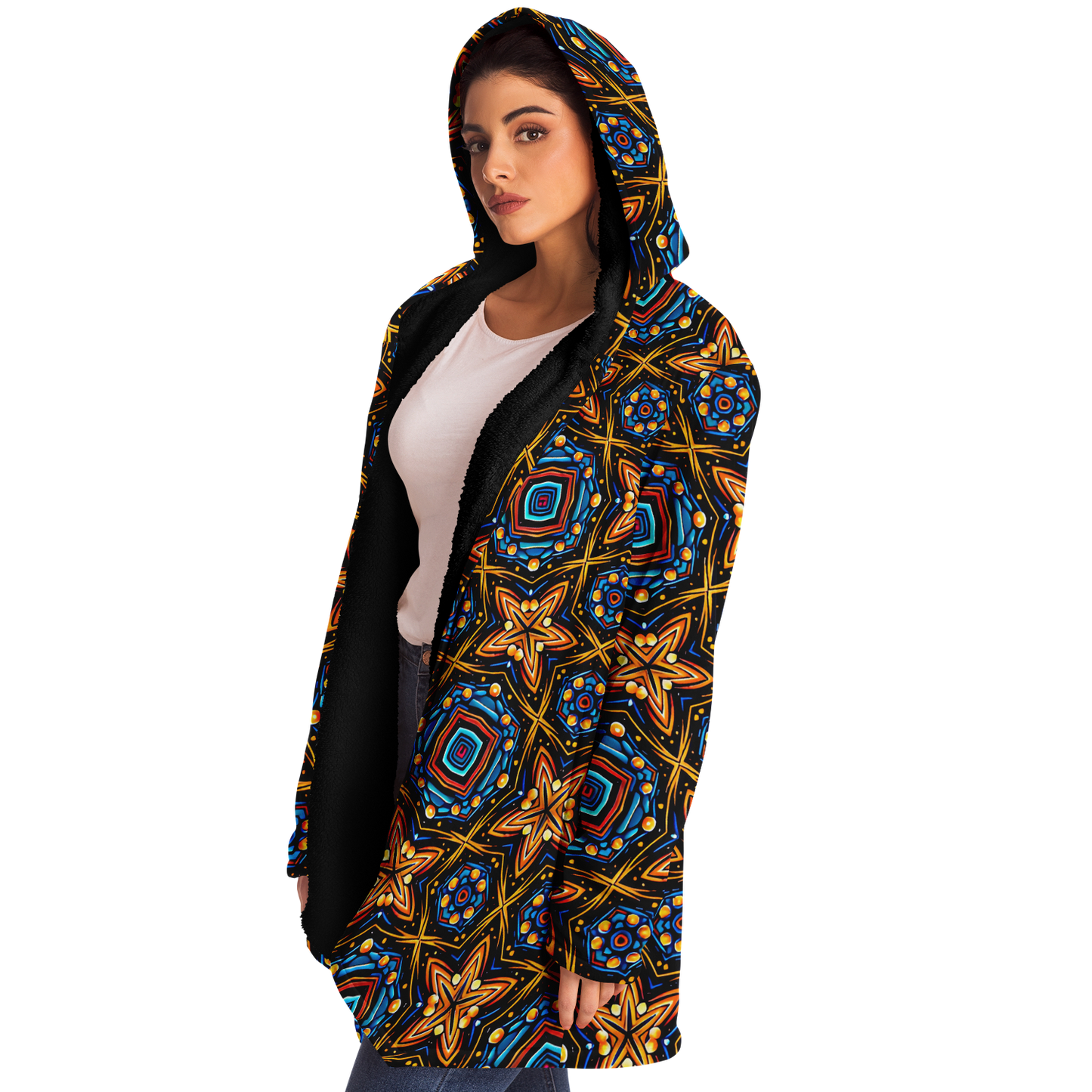 Women's Bohemian Mosaic Star Pattern All Over print Microfleece Cloak