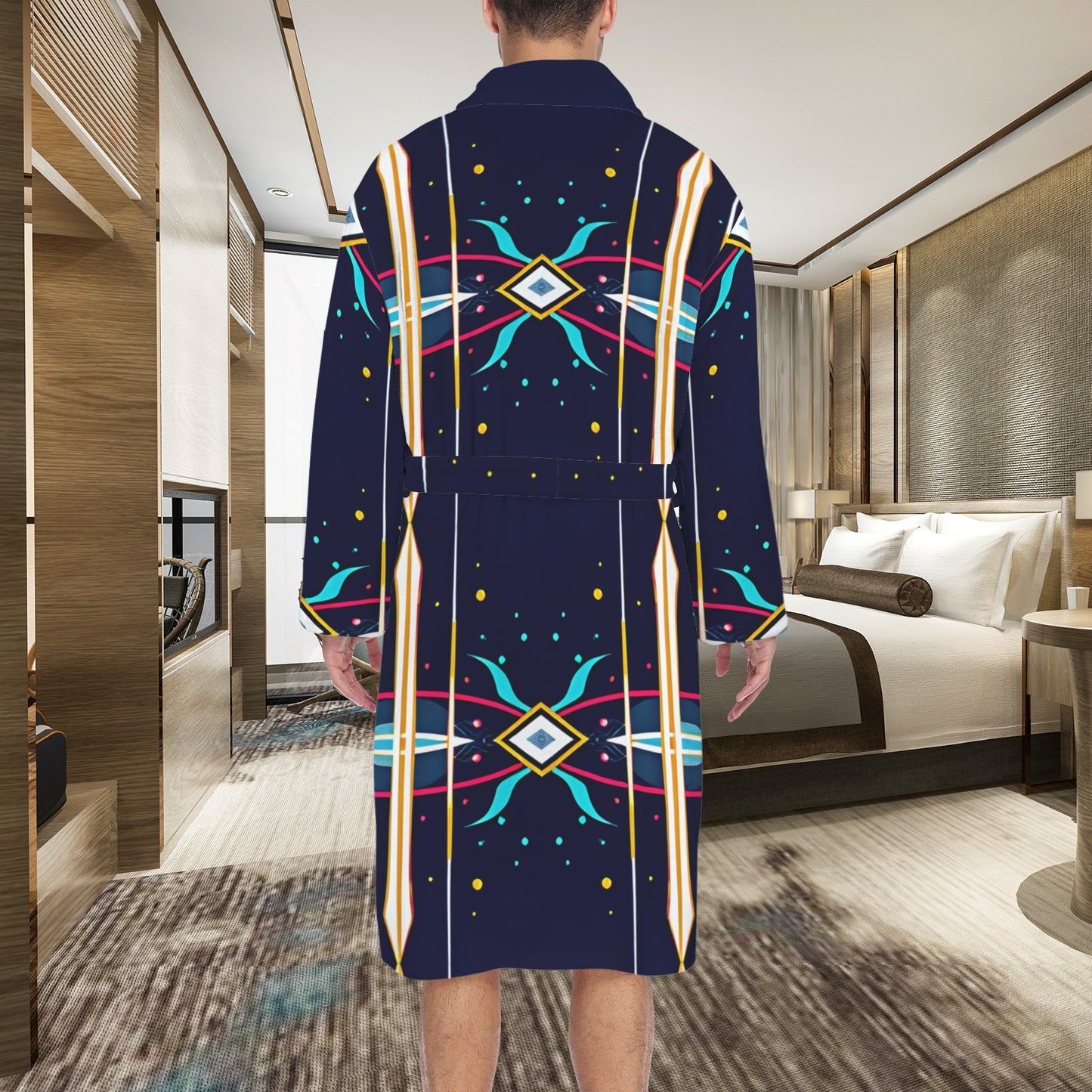 Men's Abstract Neon Geometry Pattern All Over Print Men's Belted Sleep Robe