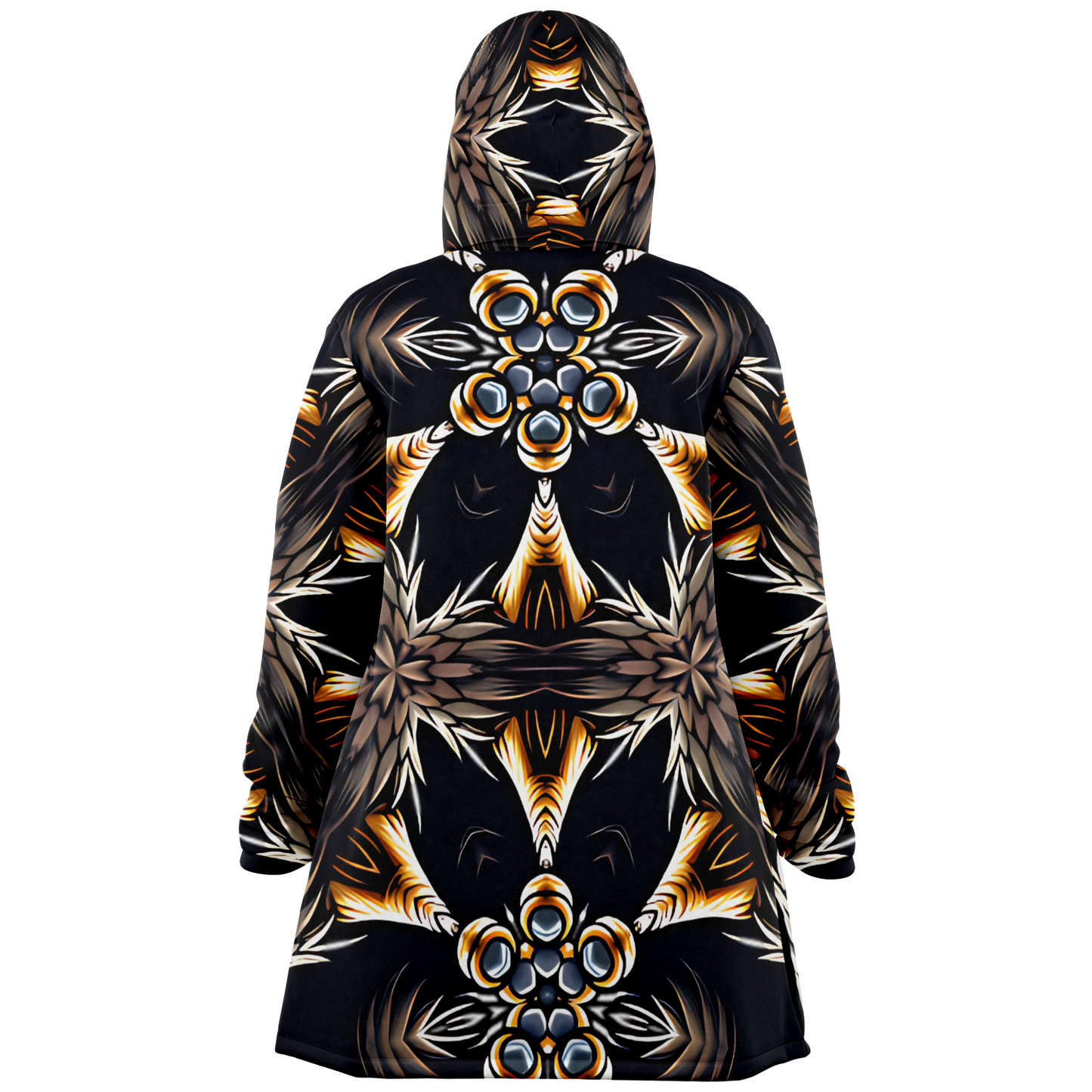 Men's Geometric Black & Gold Kaleidoscope Print Microfleece Cloak