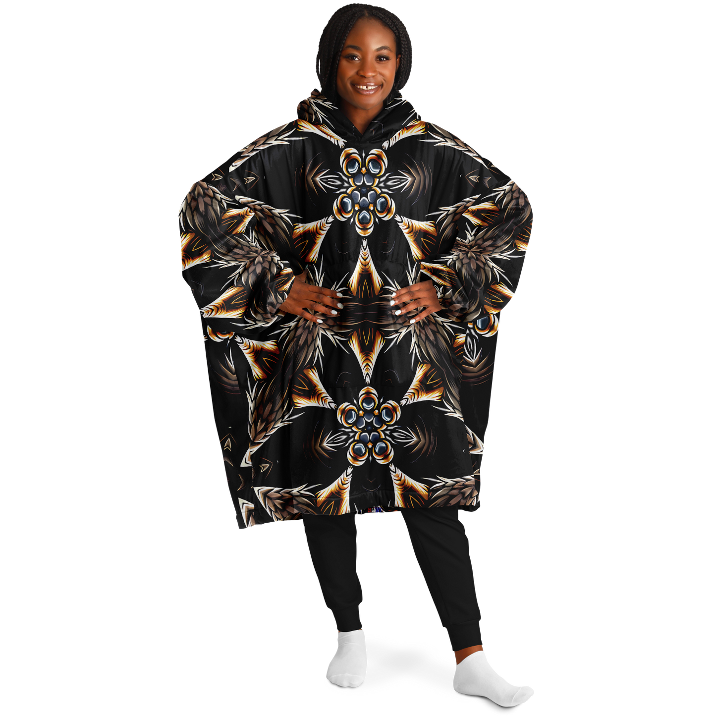 Women's Geometric Black & Gold Kaleidoscope Print Snug Hoodie