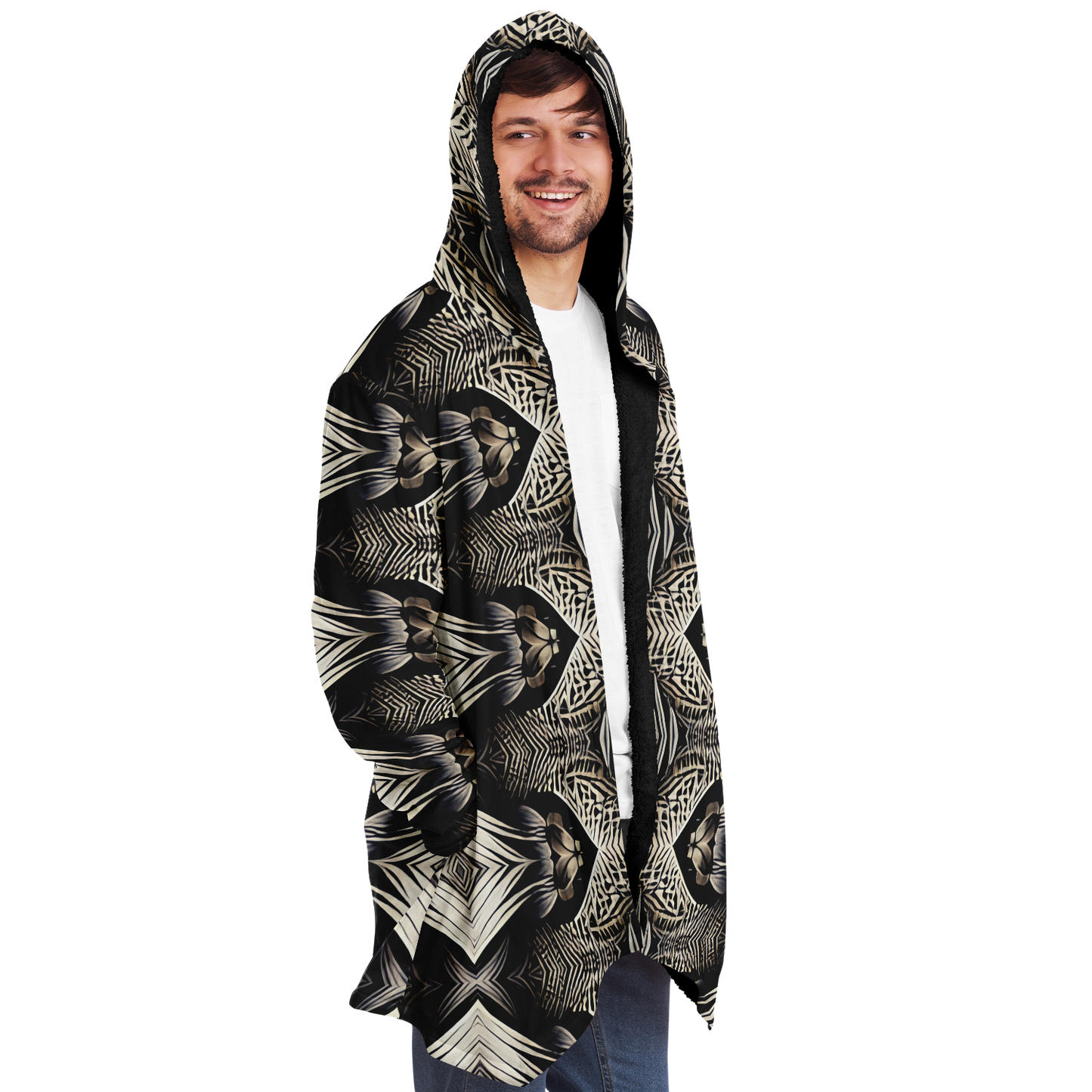 Men's Monochrome Geometric Kaleidoscope Pattern All Over Print  Microfleece Cloak