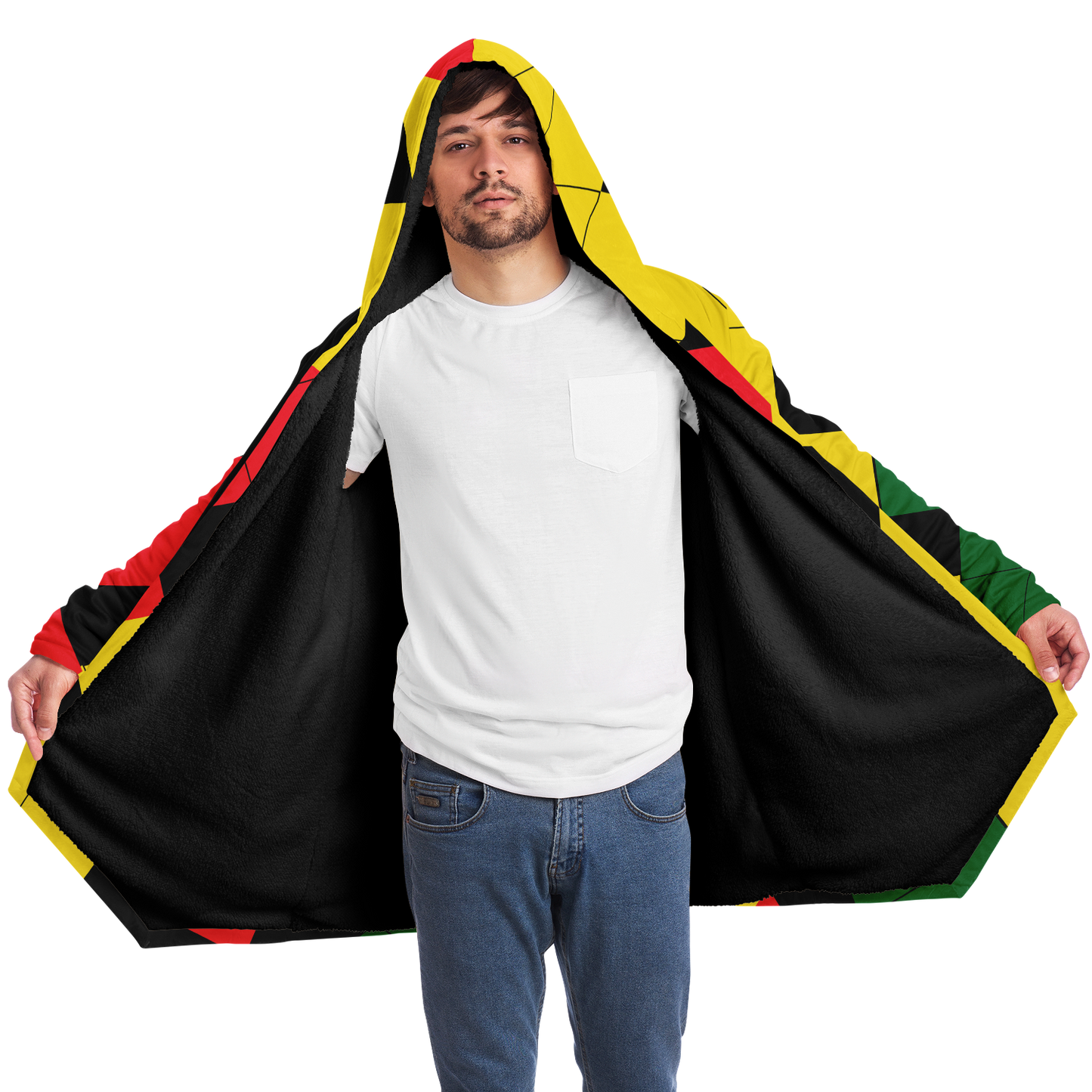 Men's Red Yellow Green and Black Stars Microfleece Cloak