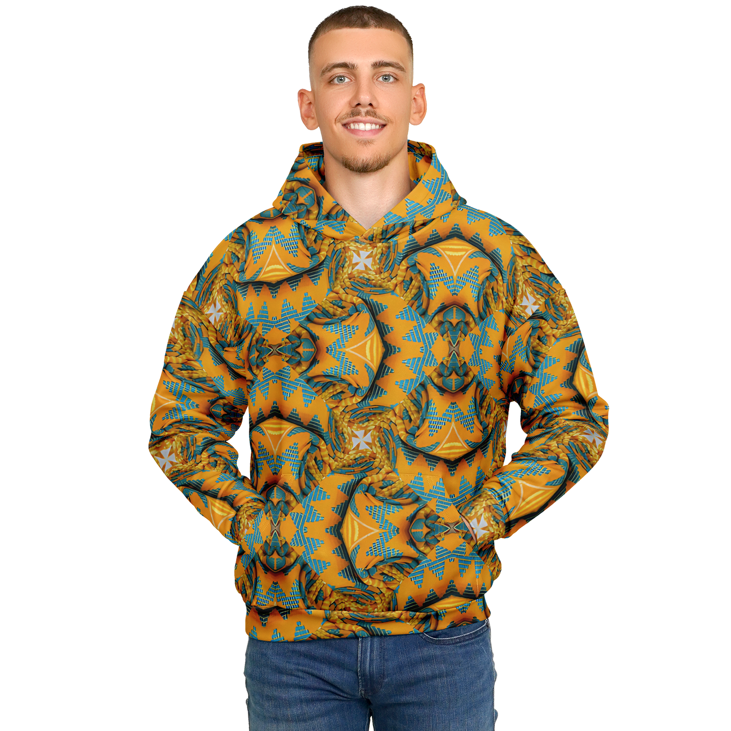 Men's Golden Kaleidoscope Pattern Heavyweight Oversized Hoodie