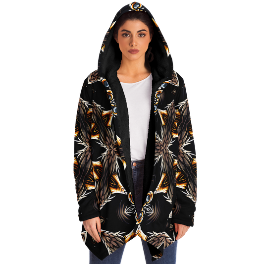 Women's Geometric Black & Gold Kaleidoscope Print Microfleece Cloak