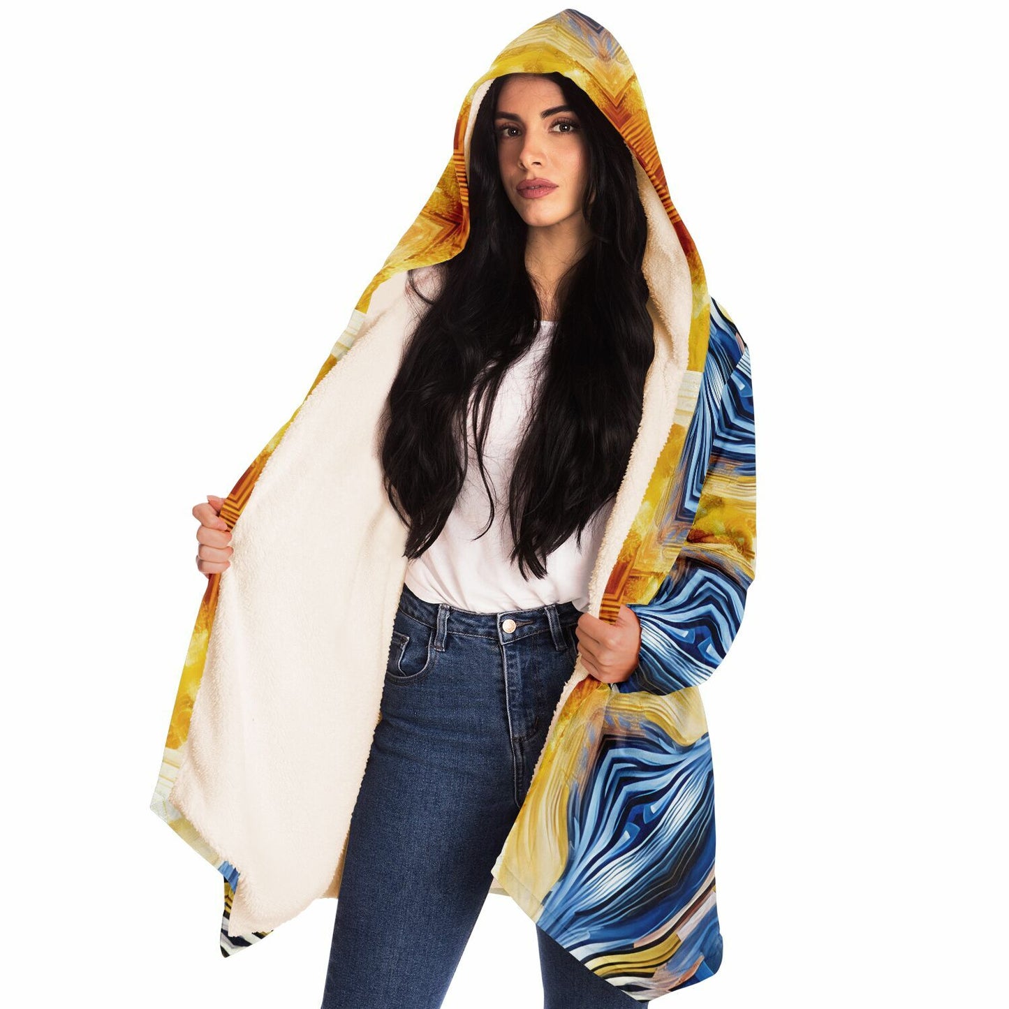 Women’s Bright Orange & Blue Abstract All Over Print Microfleece Cloak