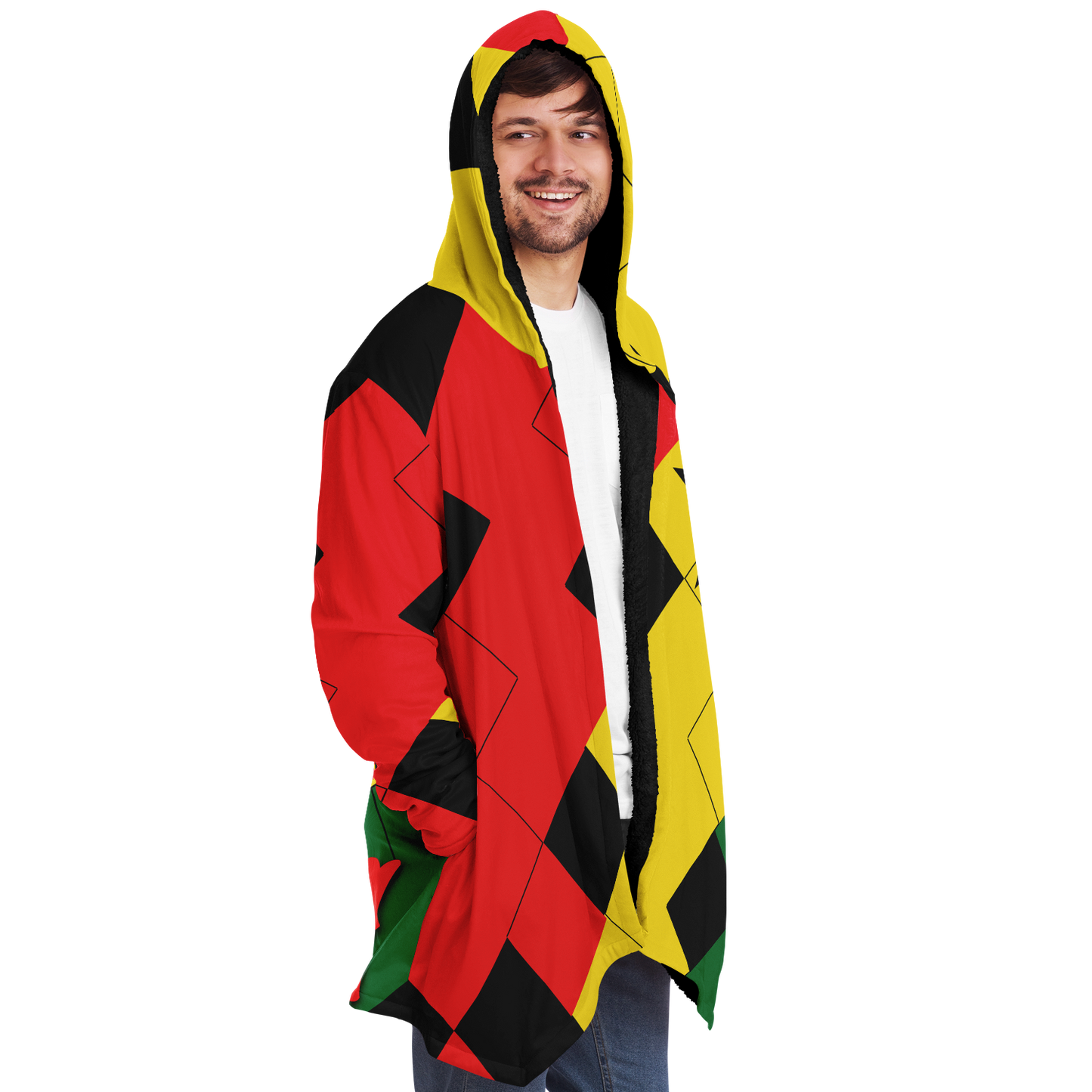 Men's Red Yellow Green and Black Stars Microfleece Cloak