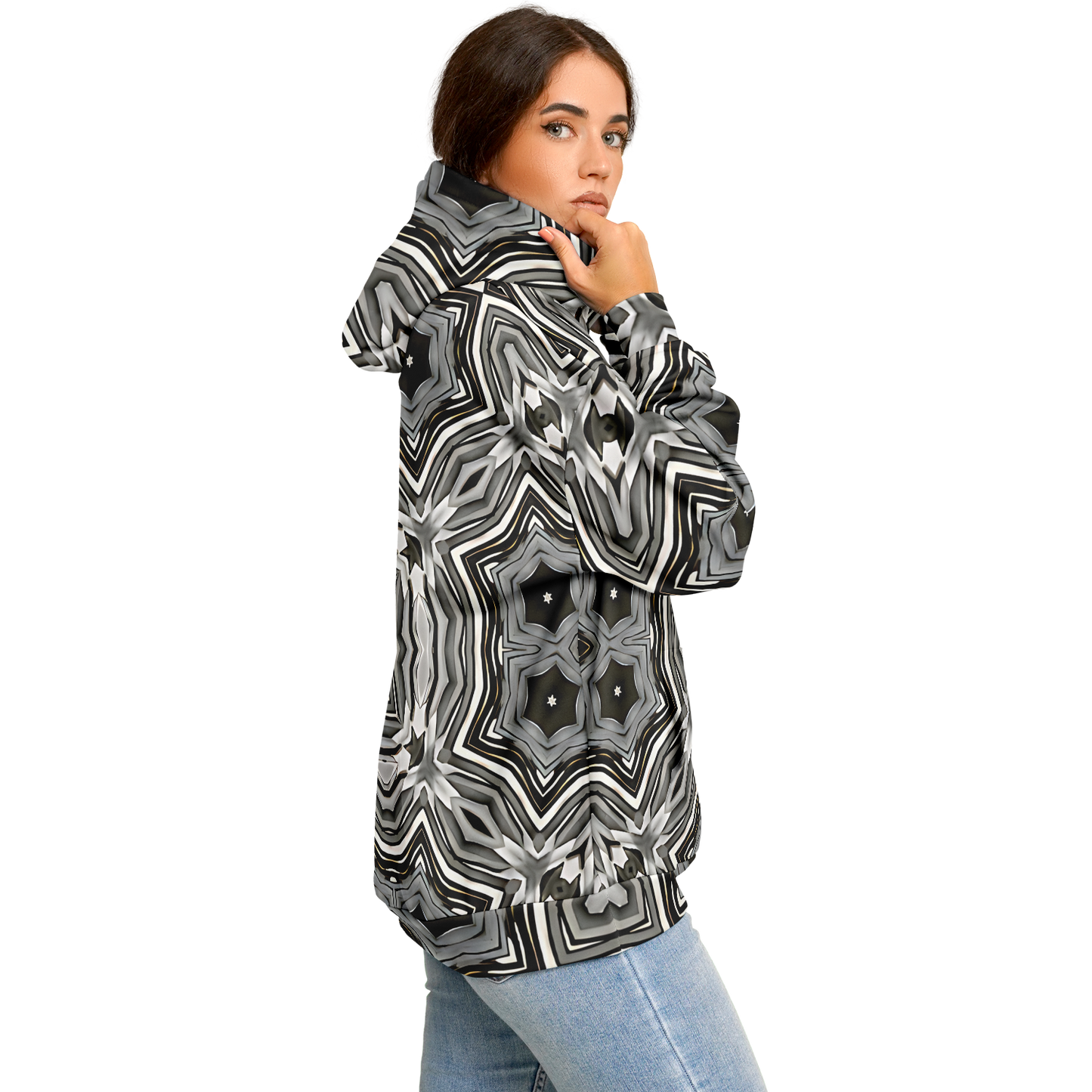 Women's Monochrome Kaleidoscope Pattern Heavyweight Oversized Hoodie