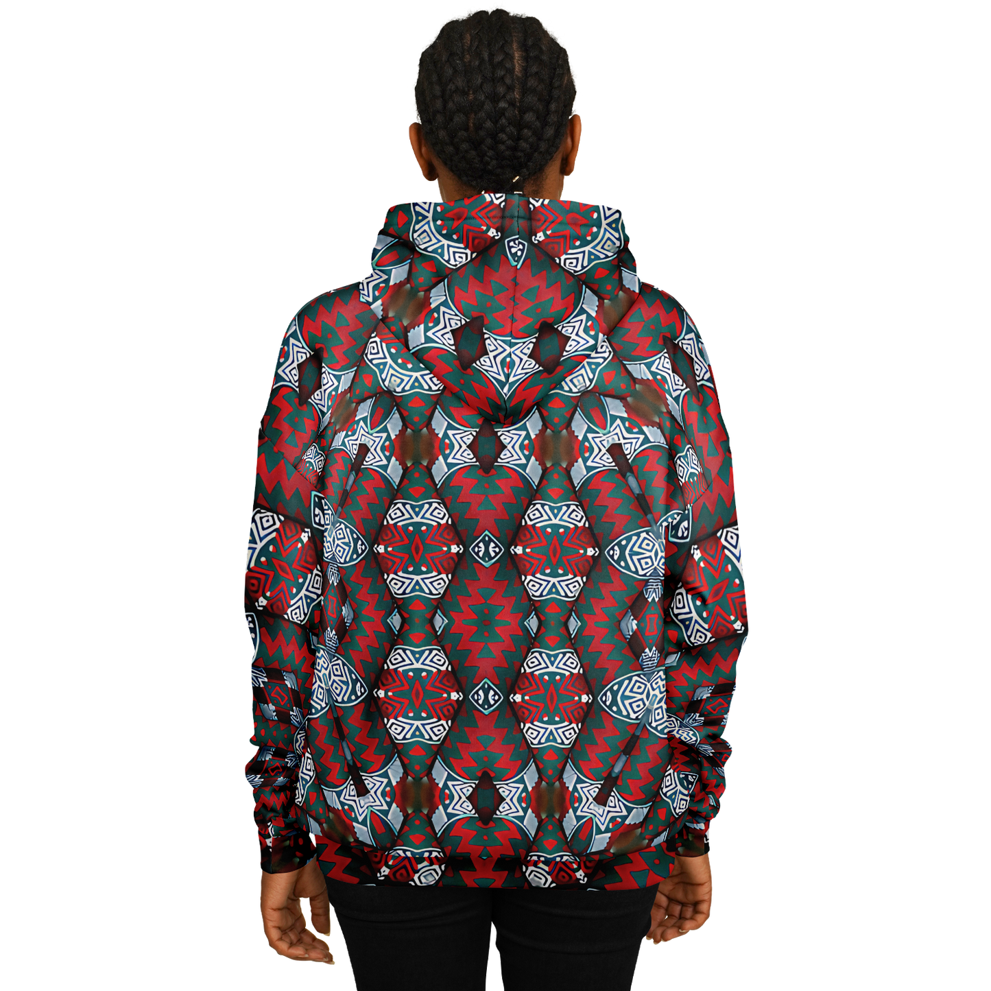 Women's Red & Teal Geometric Pattern Heavyweight Oversized Hoodie