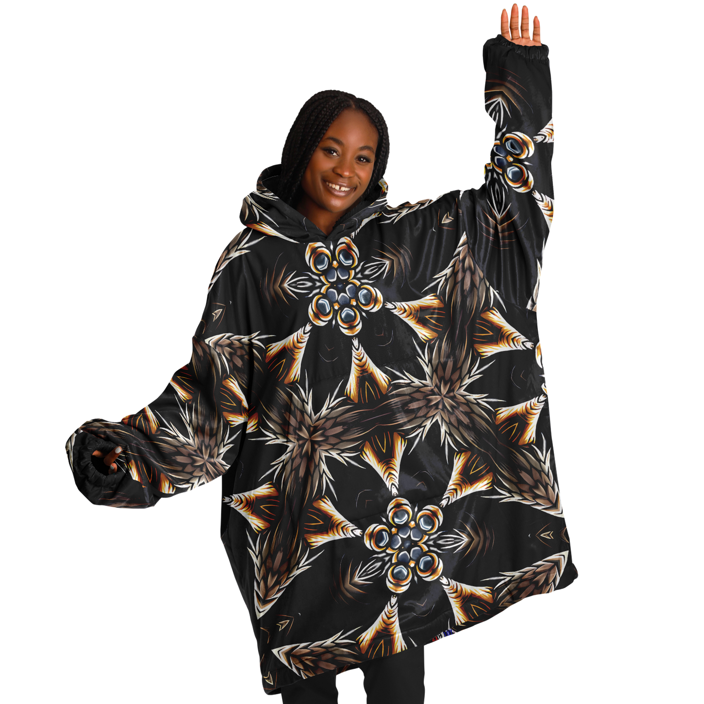 Women's Geometric Black & Gold Kaleidoscope Print Snug Hoodie