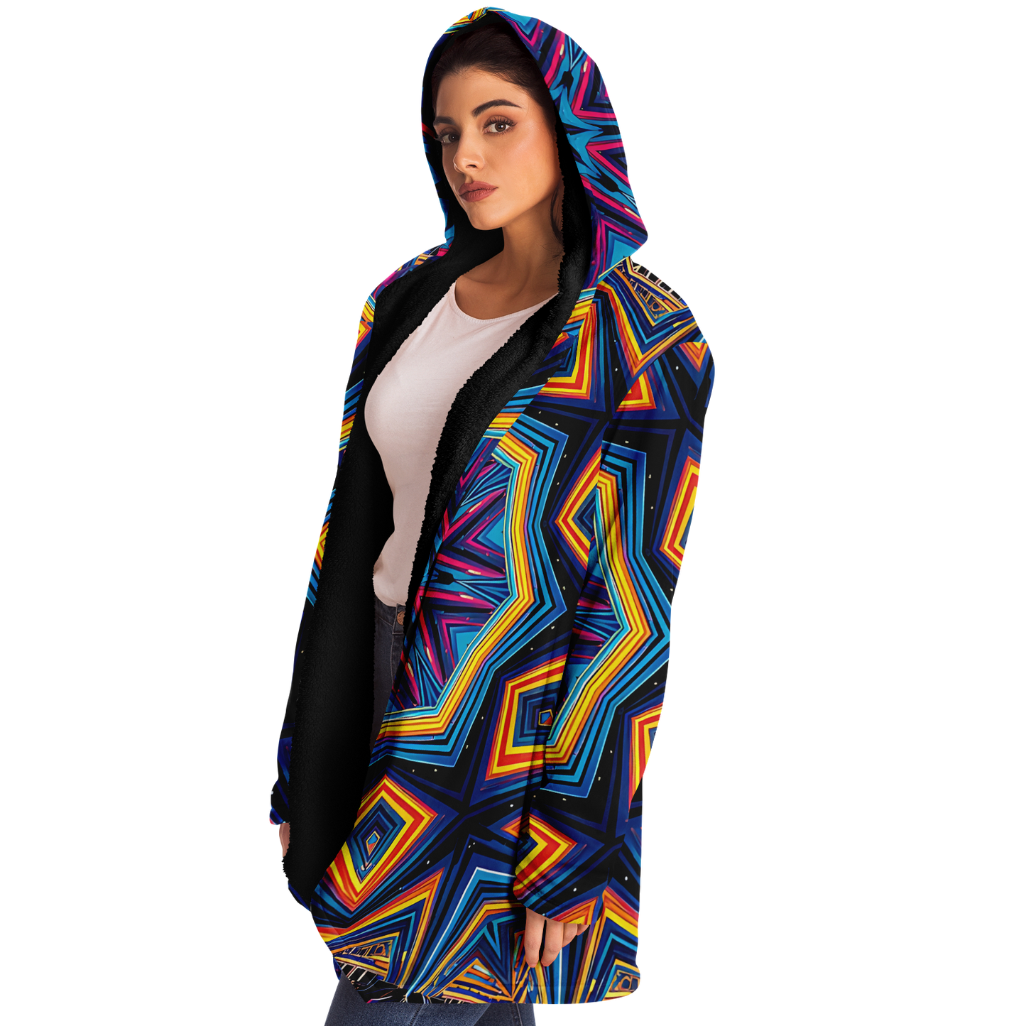 Women's Kaleidoscope Geometric Pattern All Over Print Microfleece Cloak