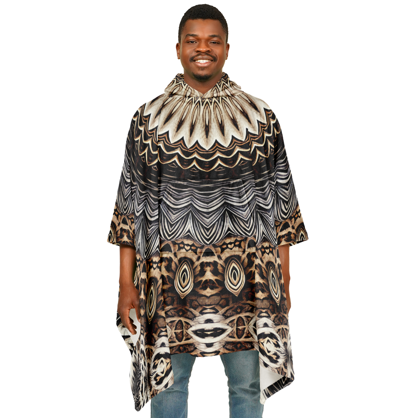 Men's Kaleidoscope Mandala Pattern  All-Over Print Flannel Blanket Poncho