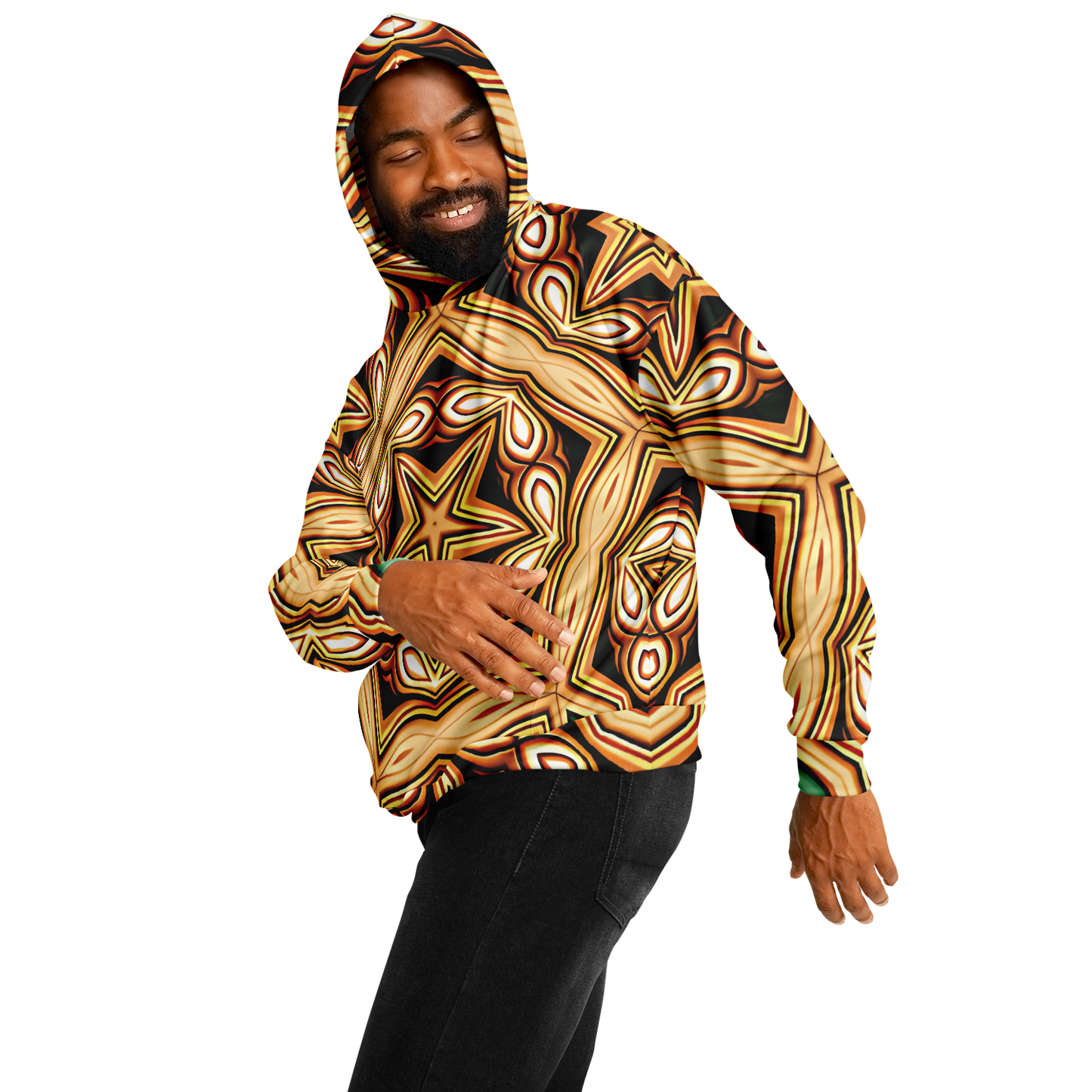 Men's Retro Geometric Brown & Teal Pattern Heavyweight Oversized Hoodie