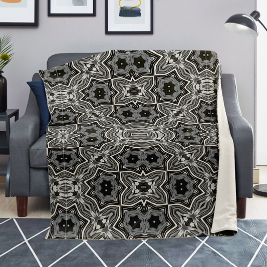 Blanket - Monochrome Kaleidoscope Pattern Premium Microfleece Blanket