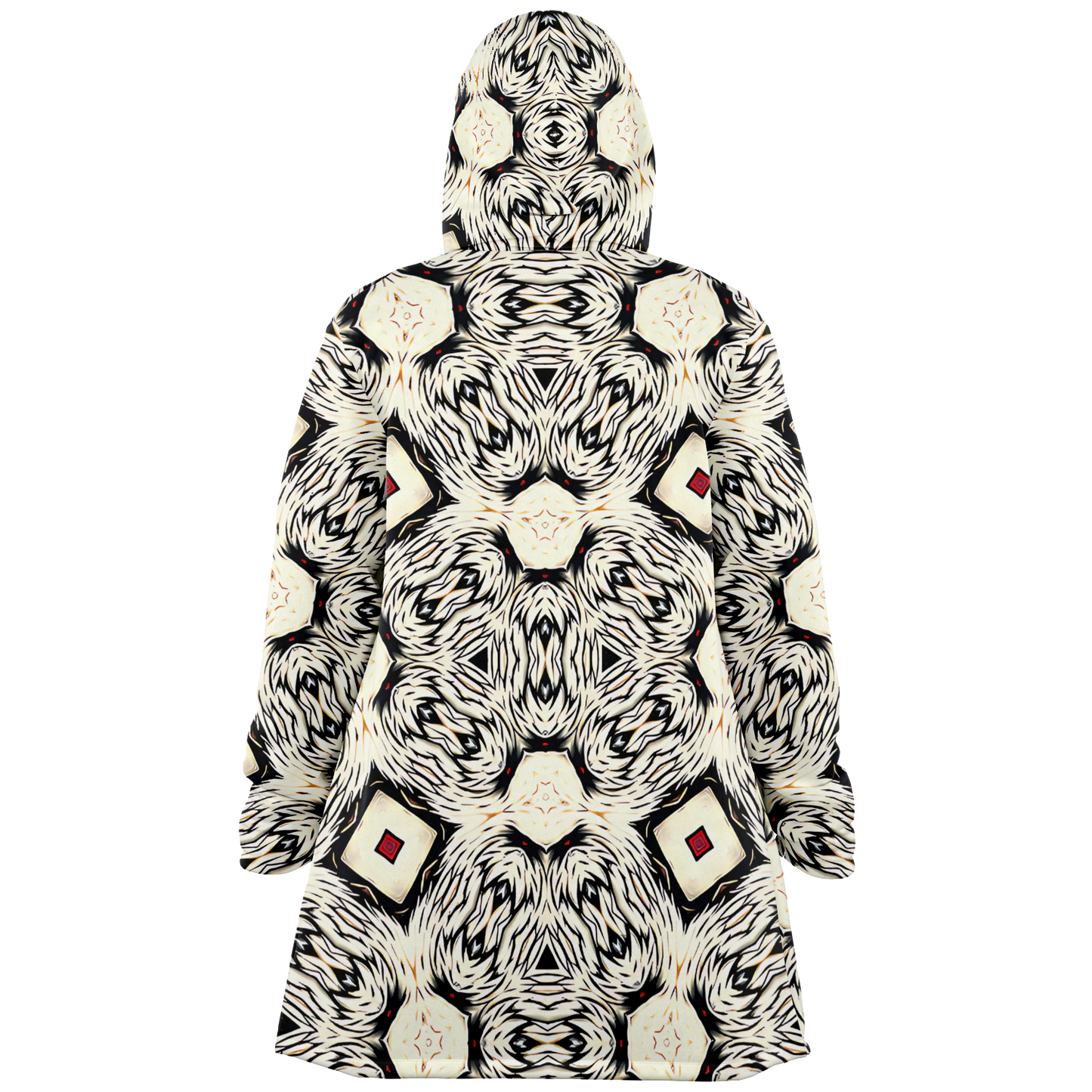 Men's Black & Cream Geometric Pattern All Over Print Microfleece Cloak