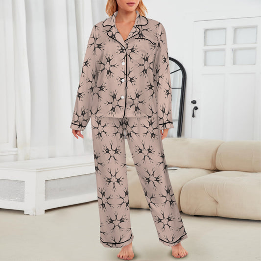 Women's Blush Pink Kaleidoscope Pattern All-Over Print Long Sleeve Satin Pajama Set
