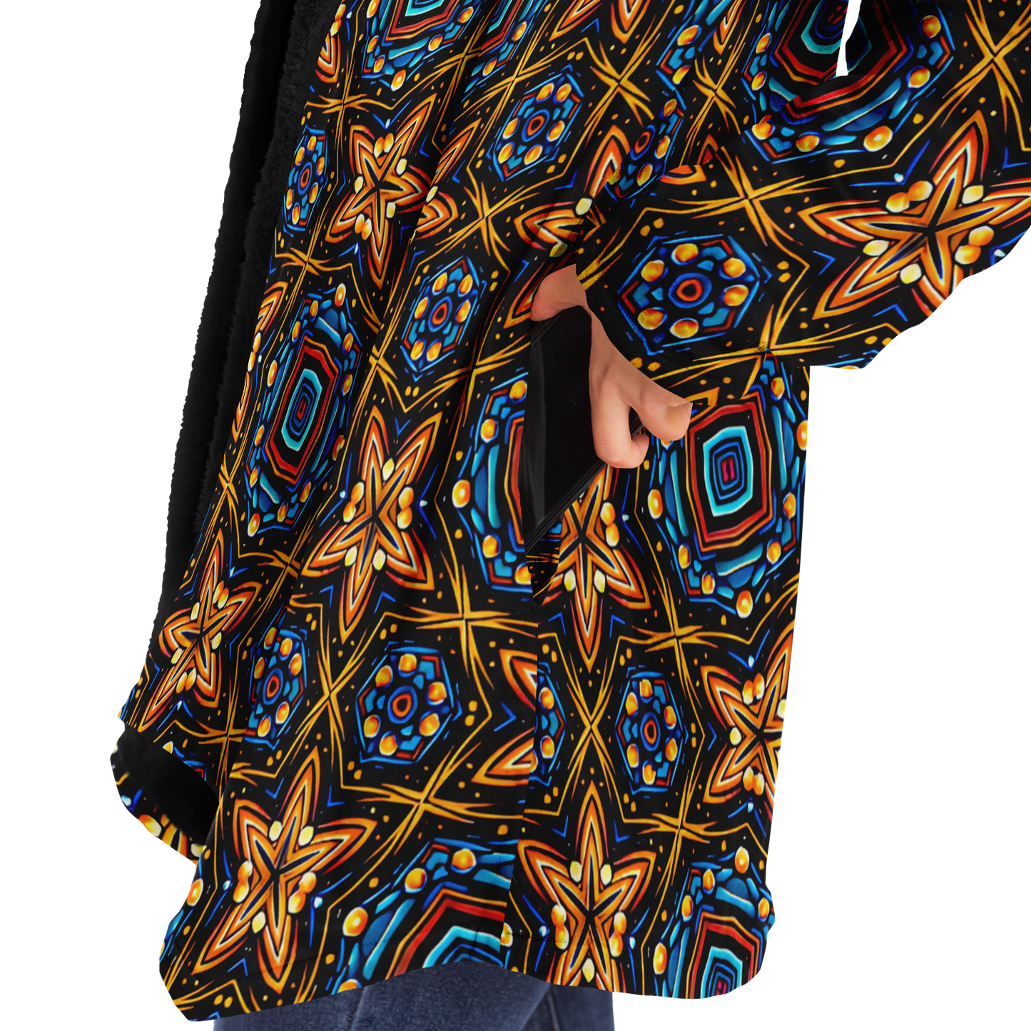 Women's Bohemian Mosaic Star Pattern All Over print Microfleece Cloak
