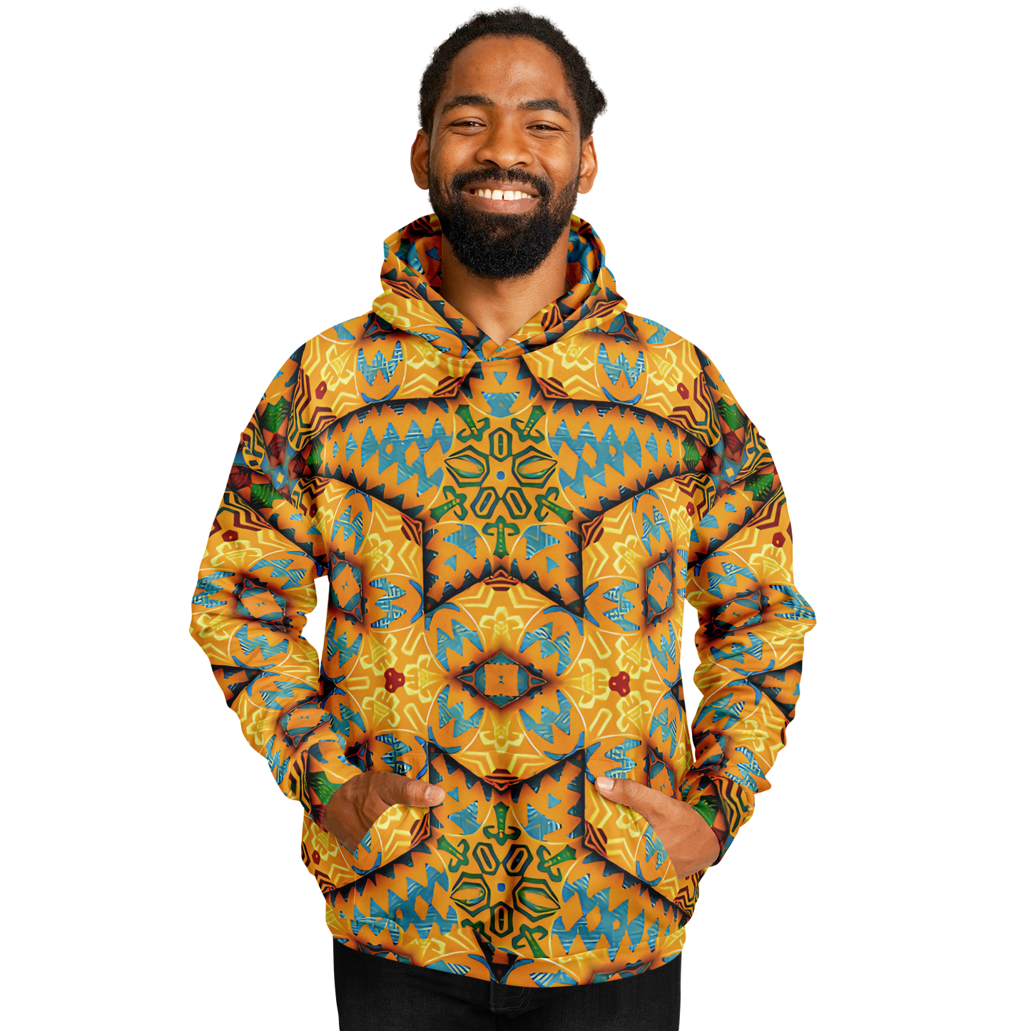Men's Golden Geometric Mosaic Pattern Heavyweight Oversized Hoodie