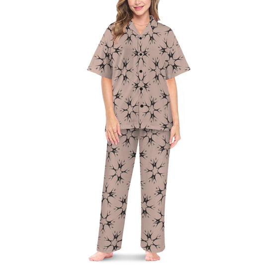 Women's Blush Pink Kaleidoscope Pattern All Over Print V-Neck Pajama Set