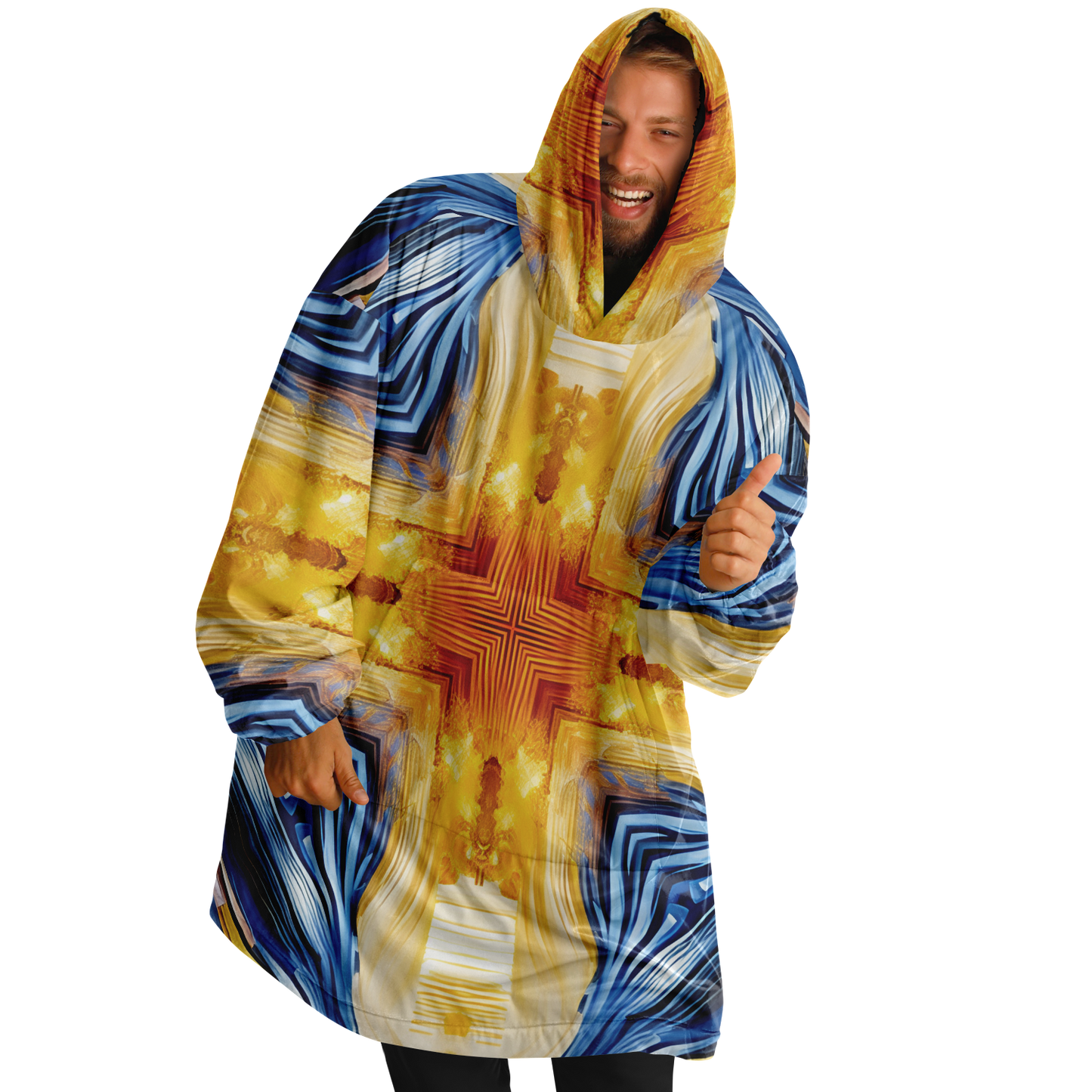 Men’s Bright Orange & Blue Abstract All Over Print Snug Hoodie