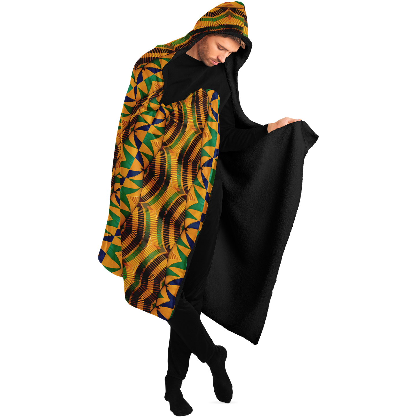 Men's African Kente Geometric Pattern All-Over Print Hooded Blanket Micro Fleece