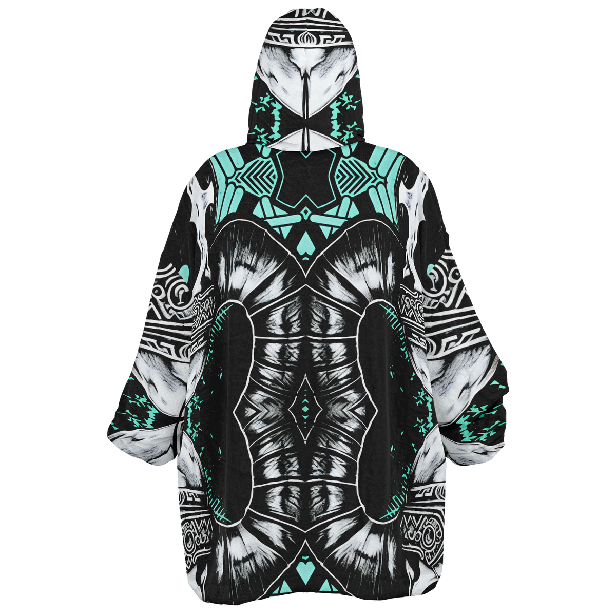 Men's Teal Black White & Green Geometric Pattern All Over Print Snug Hoodie Economy