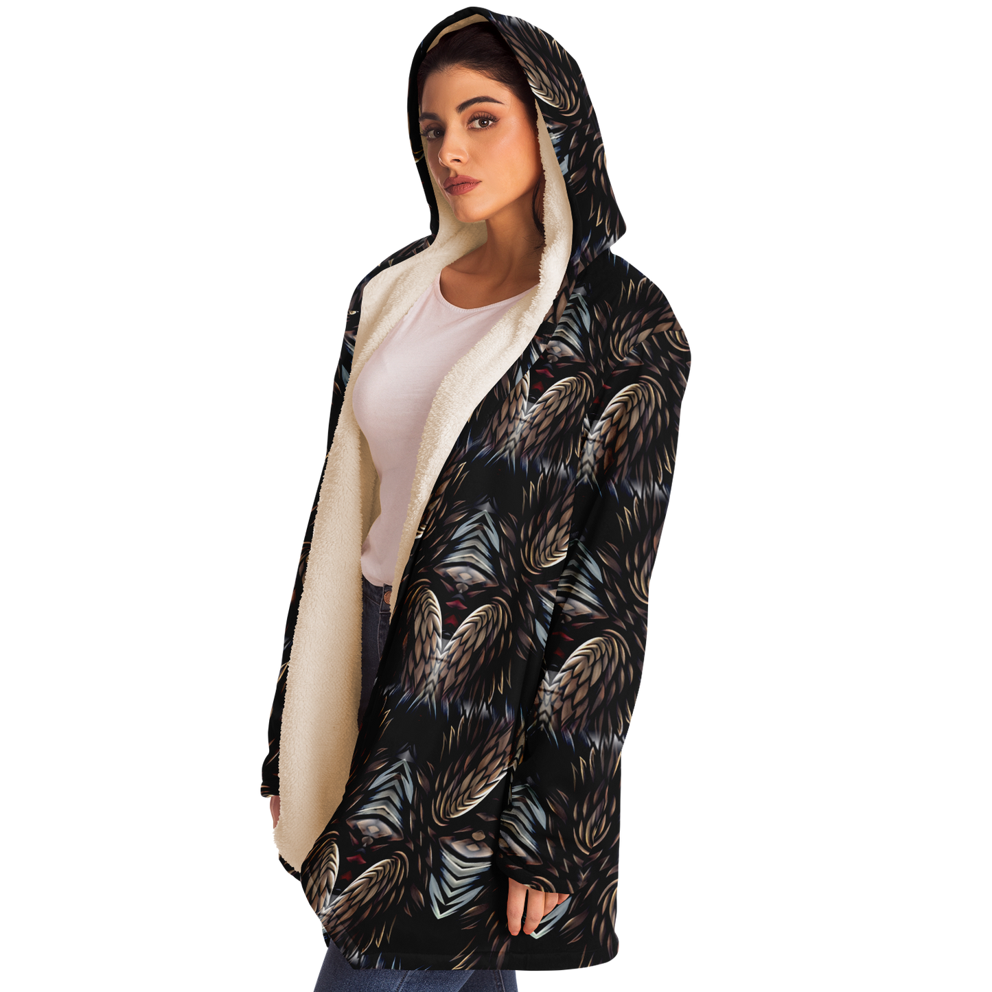 Women's Abstract Dark Kaleidoscope Pattern All Over Print Microfleece Cloak