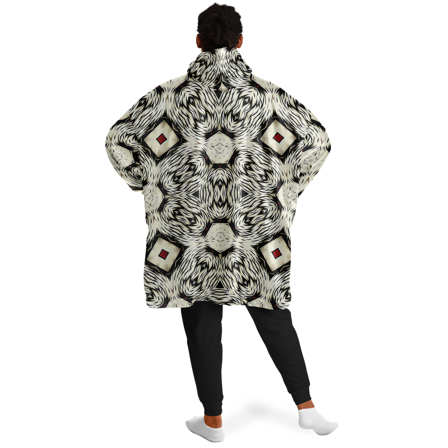 Men's Black & White Abstract Pattern  All Over print Snug Hoodie