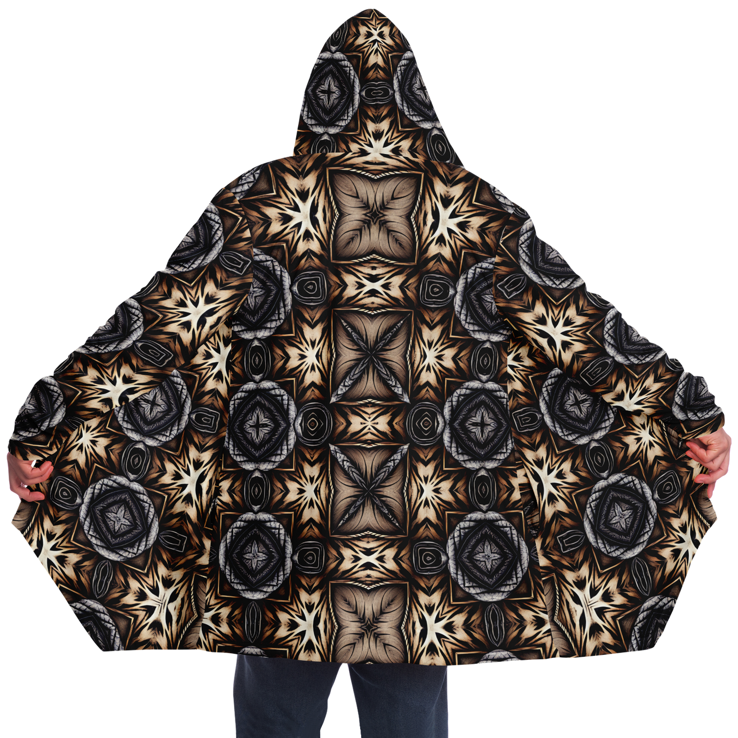 Men's Geometric Kaleidoscope Brown Pattern All Over Print Microfleece Cloak