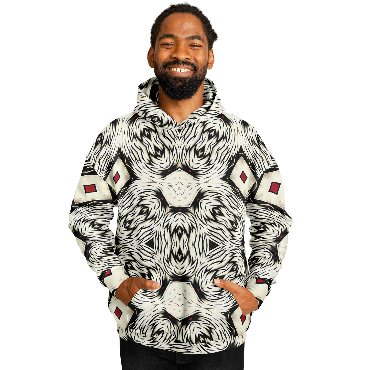 Men's Black & White Abstract Pattern All Over print Heavyweight Oversized Hoodie