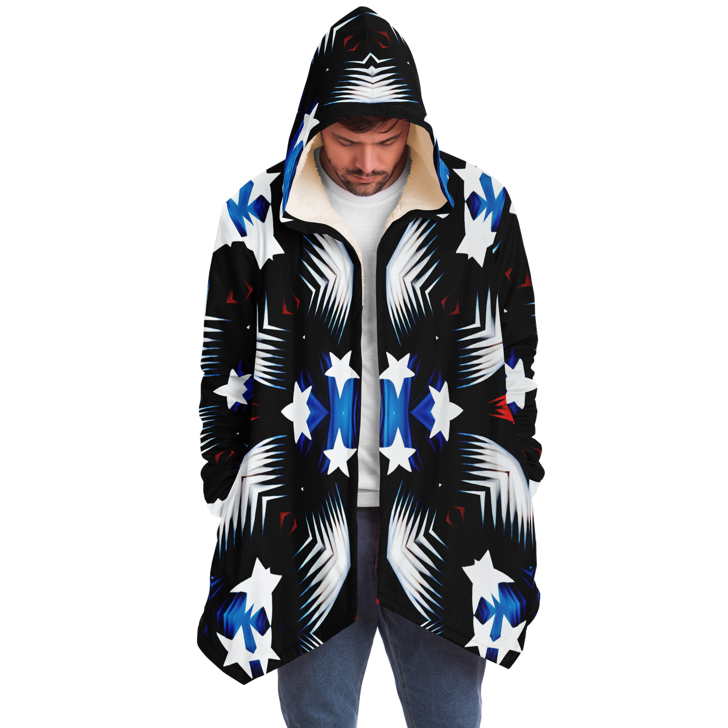 Men's Patriotic Starburst Pattern All-Over Print Men's All Over Print Microfleece Cloak