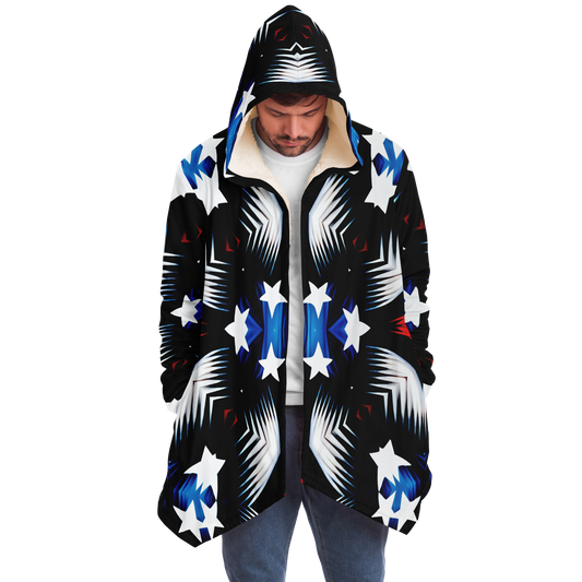 Men's Patriotic Starburst Pattern All-Over Print Microfleece Cloak