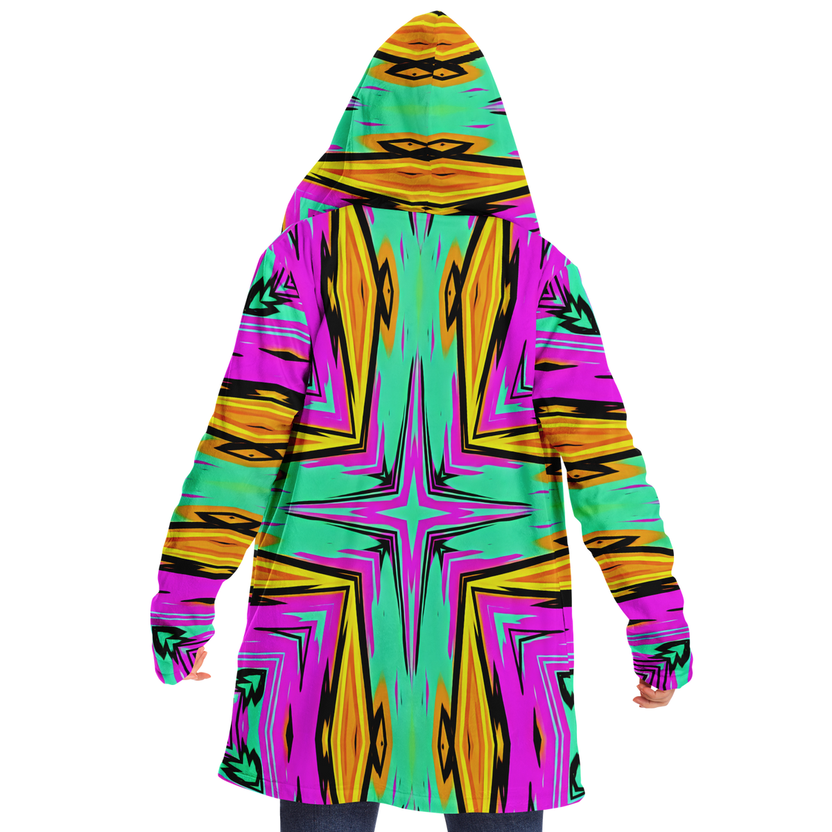 Women's Neon Geometric Star Pattern Design All Over Print  Microfleece Cloak