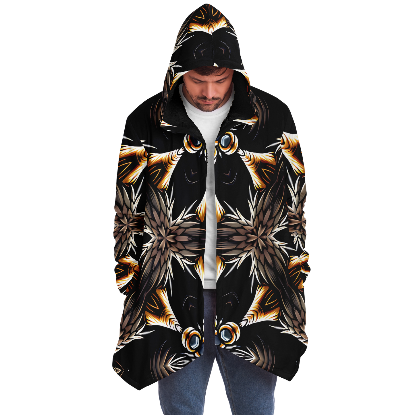 Men's Geometric Black & Gold Kaleidoscope Print Microfleece Cloak