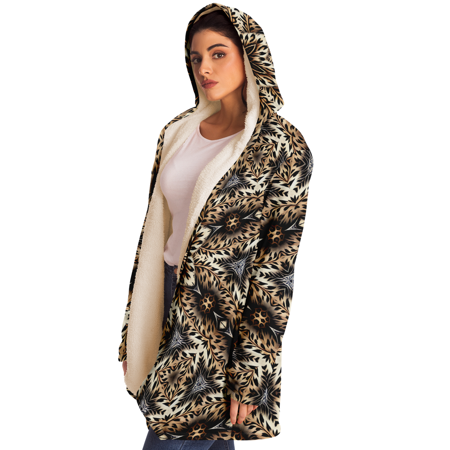 Women's Leopard Kaleidoscope Pattern All-Over Print Microfleece Cloak