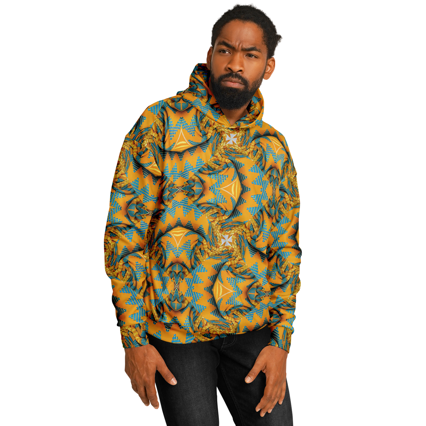 Men's Golden Kaleidoscope Pattern Heavyweight Oversized Hoodie
