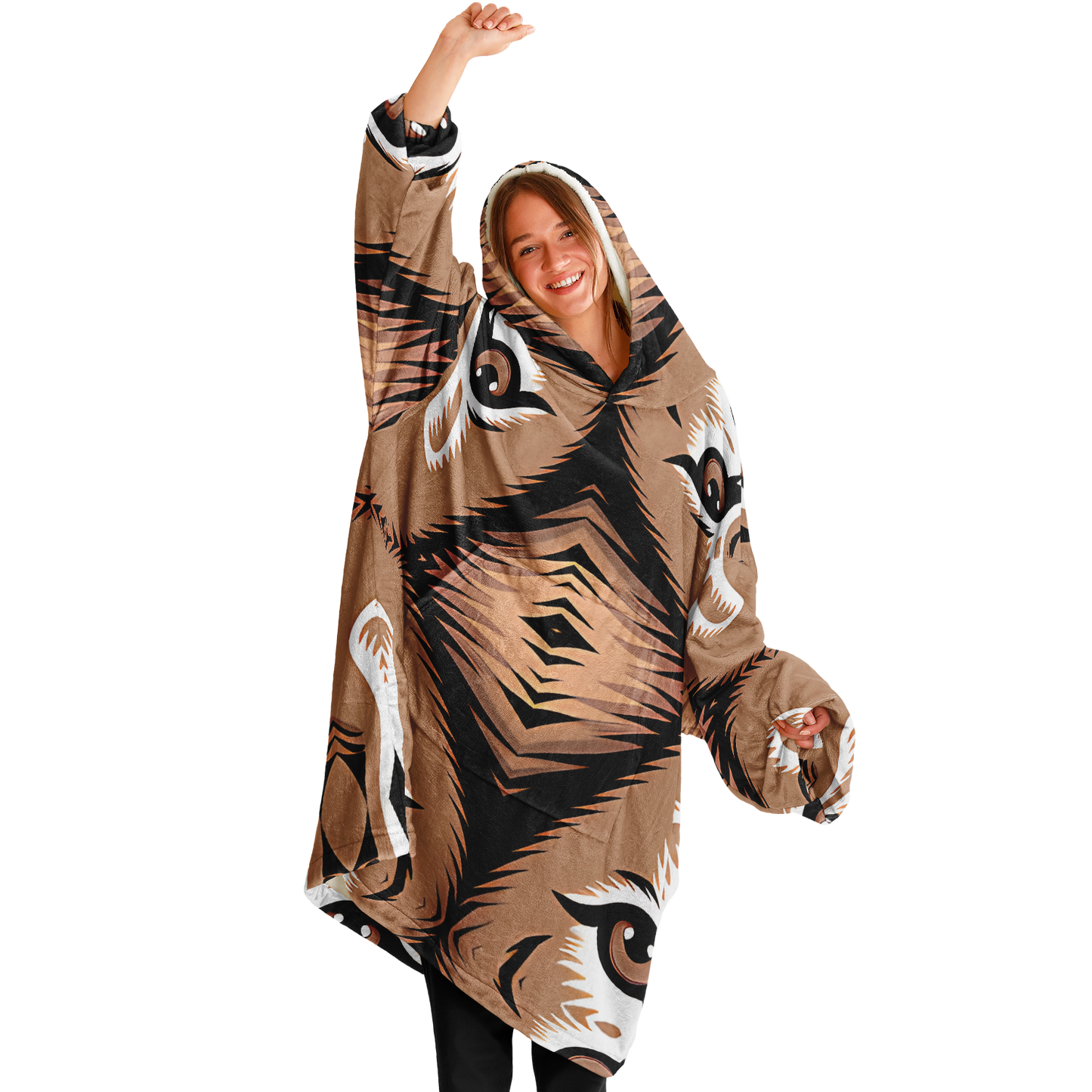 Women Brown Tribal Geometric Pattern All Over Print Snug Hoodie Economy