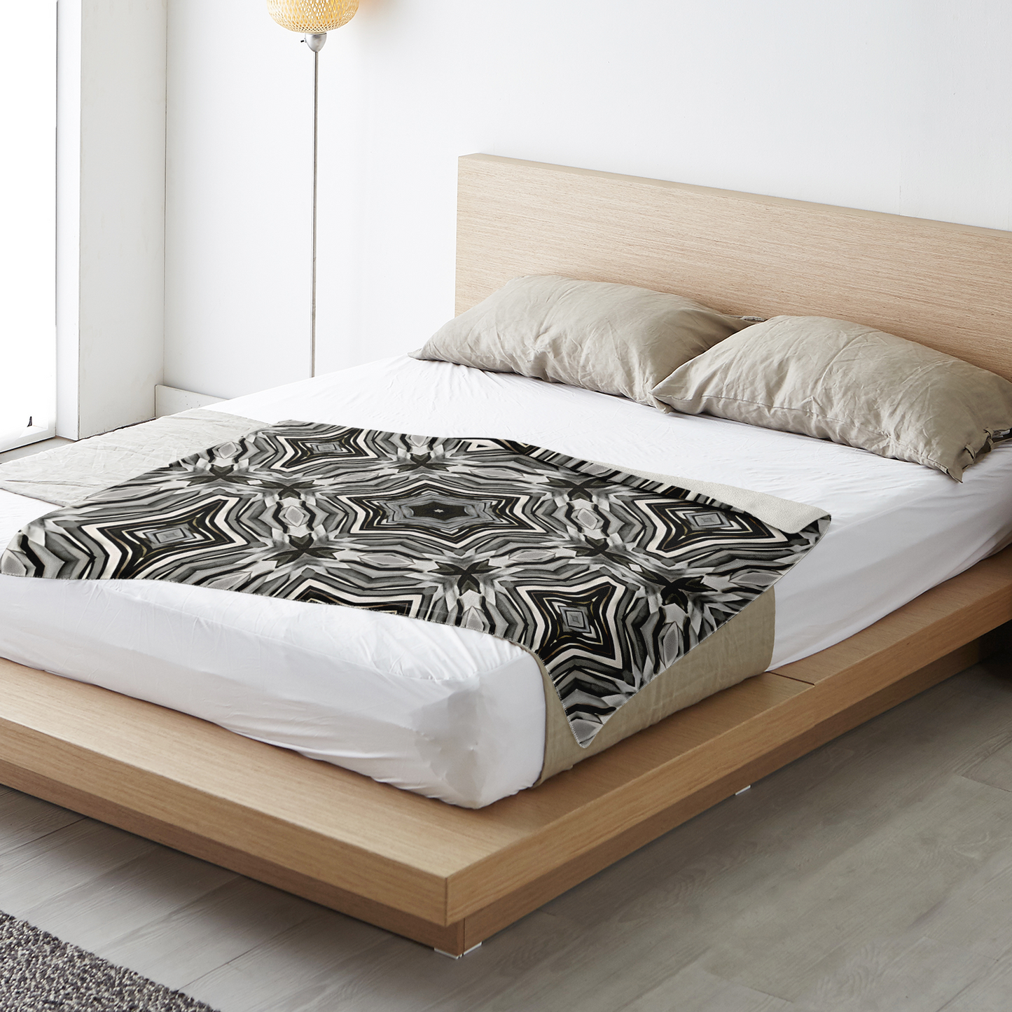 Blanket - Monochrome Kaleidoscope Pattern Premium Microfleece Blanket