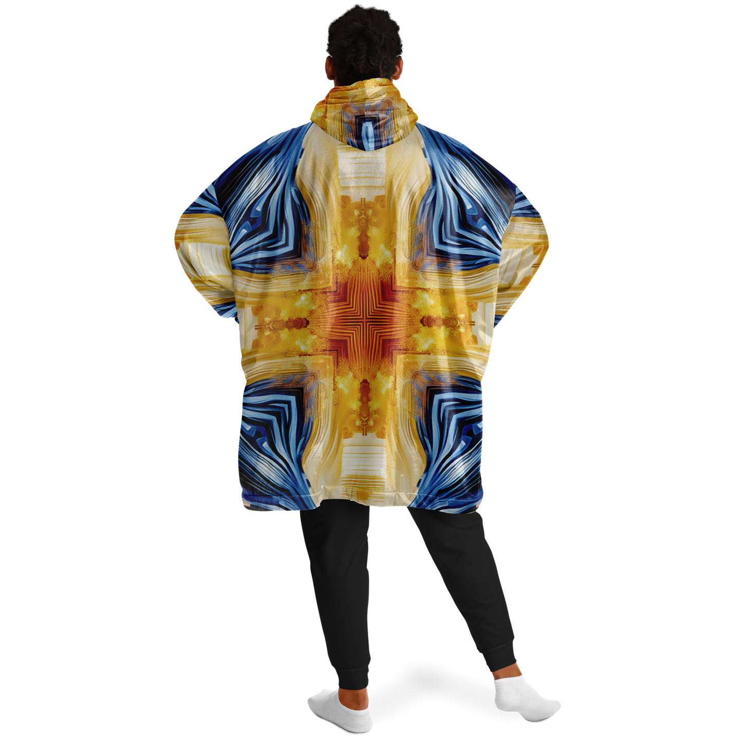 Men’s Bright Orange & Blue Abstract All Over Print Snug Hoodie