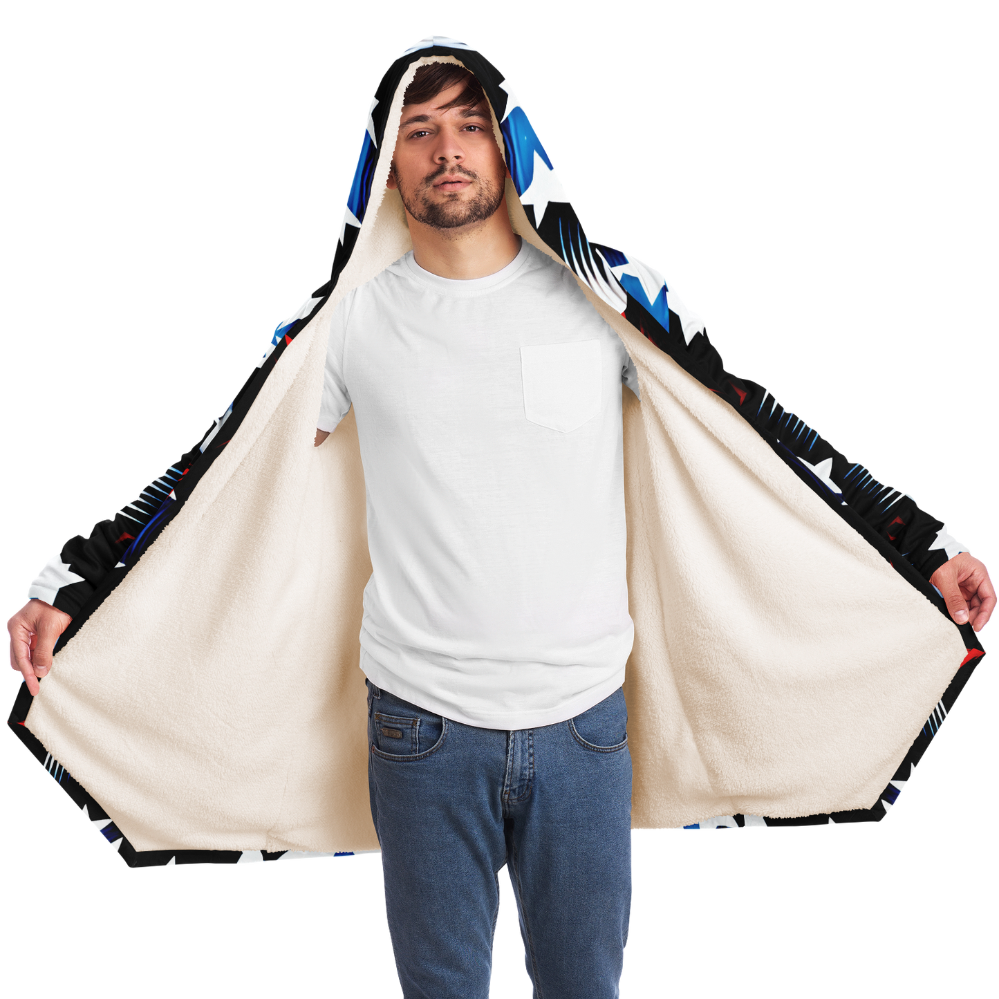 Men's Patriotic Starburst Pattern All-Over Print Men's All Over Print Microfleece Cloak