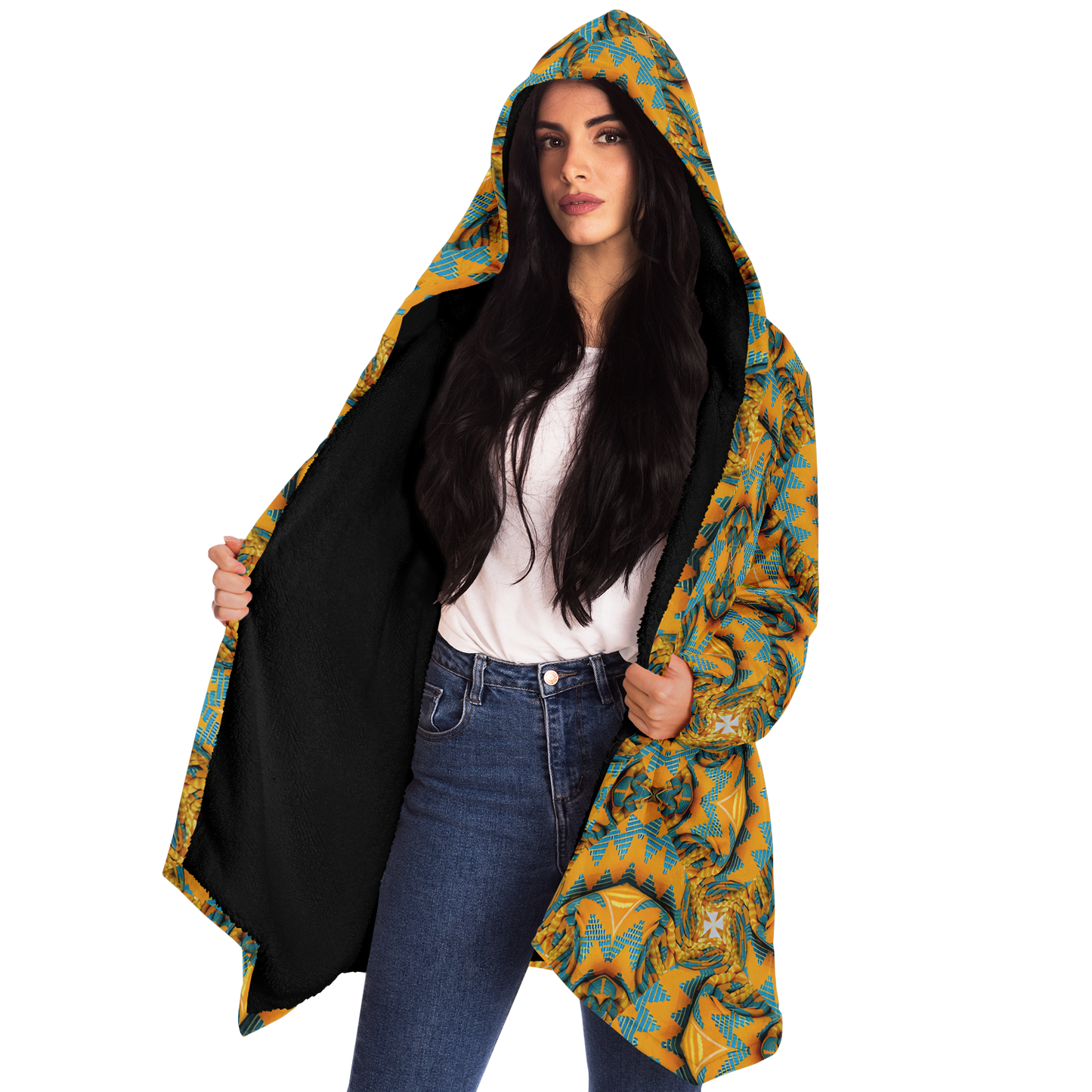 Women's Golden Kaleidoscope Pattern Microfleece Cloak
